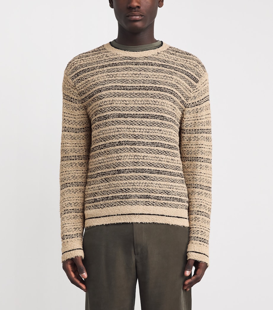 Cotton-Blend Stripe Frayed Sweater F1007 Image 3