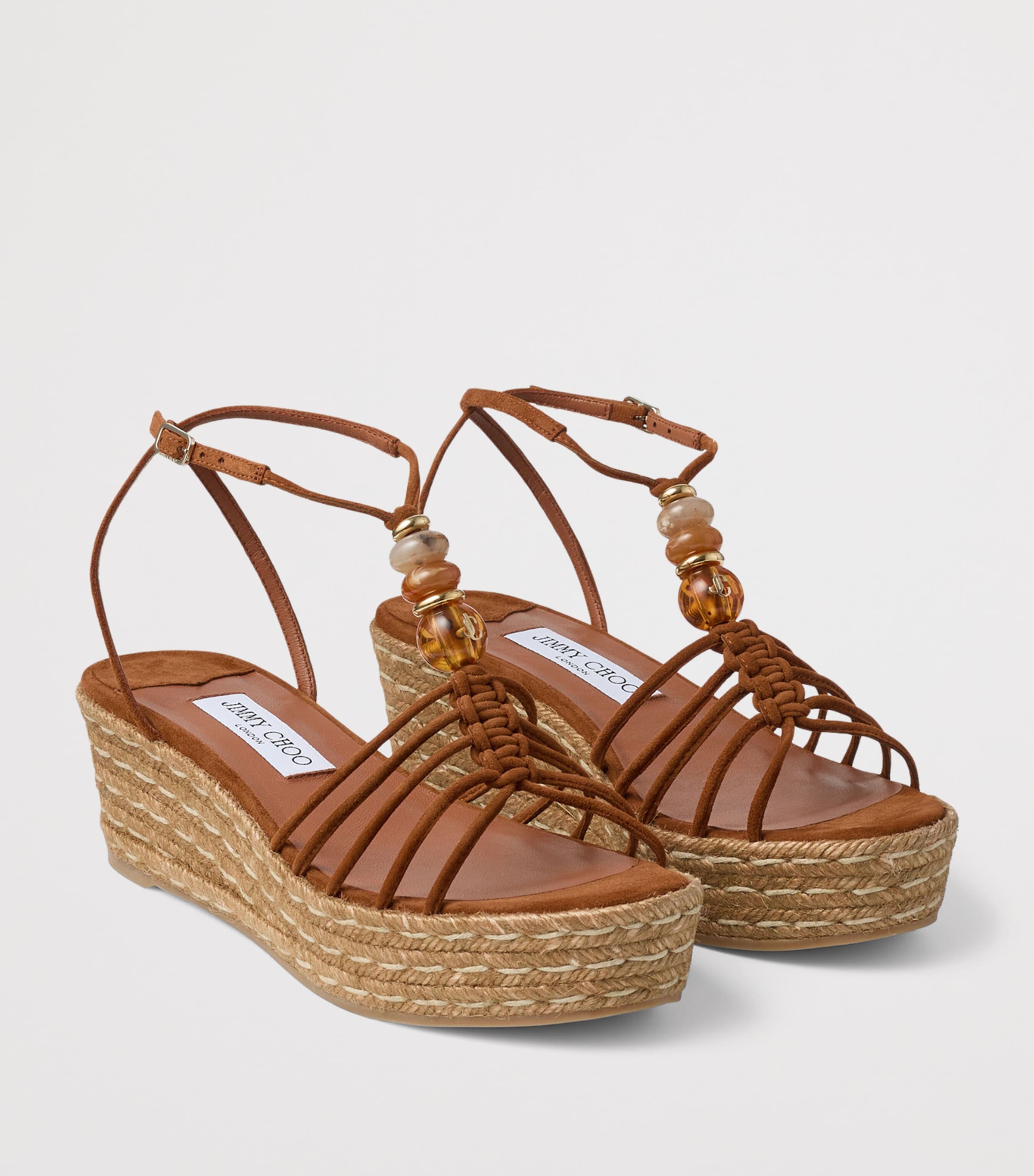 Jimmy Choo Lemi 50 Suede Wedge Sandals Tan Mix Image 2