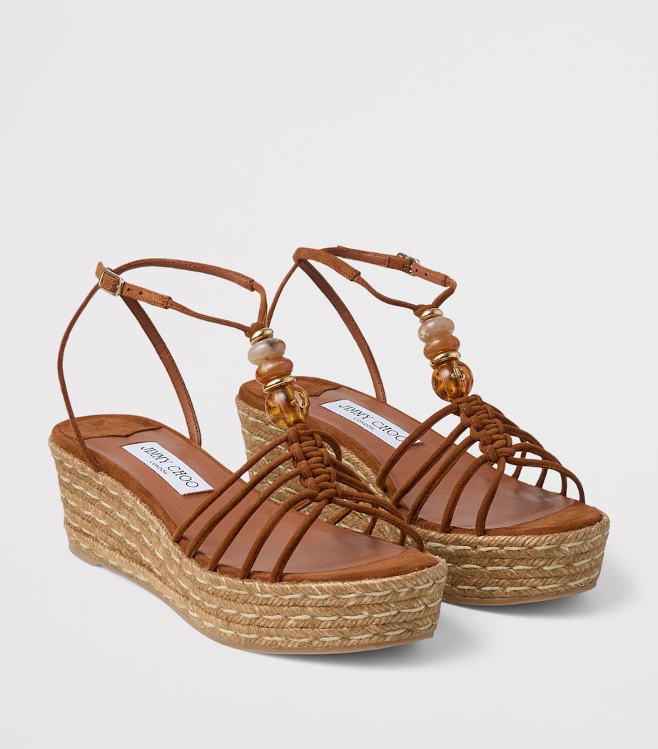 Jimmy Choo Lemi 50 Suede Wedge Sandals Tan Mix Image 2