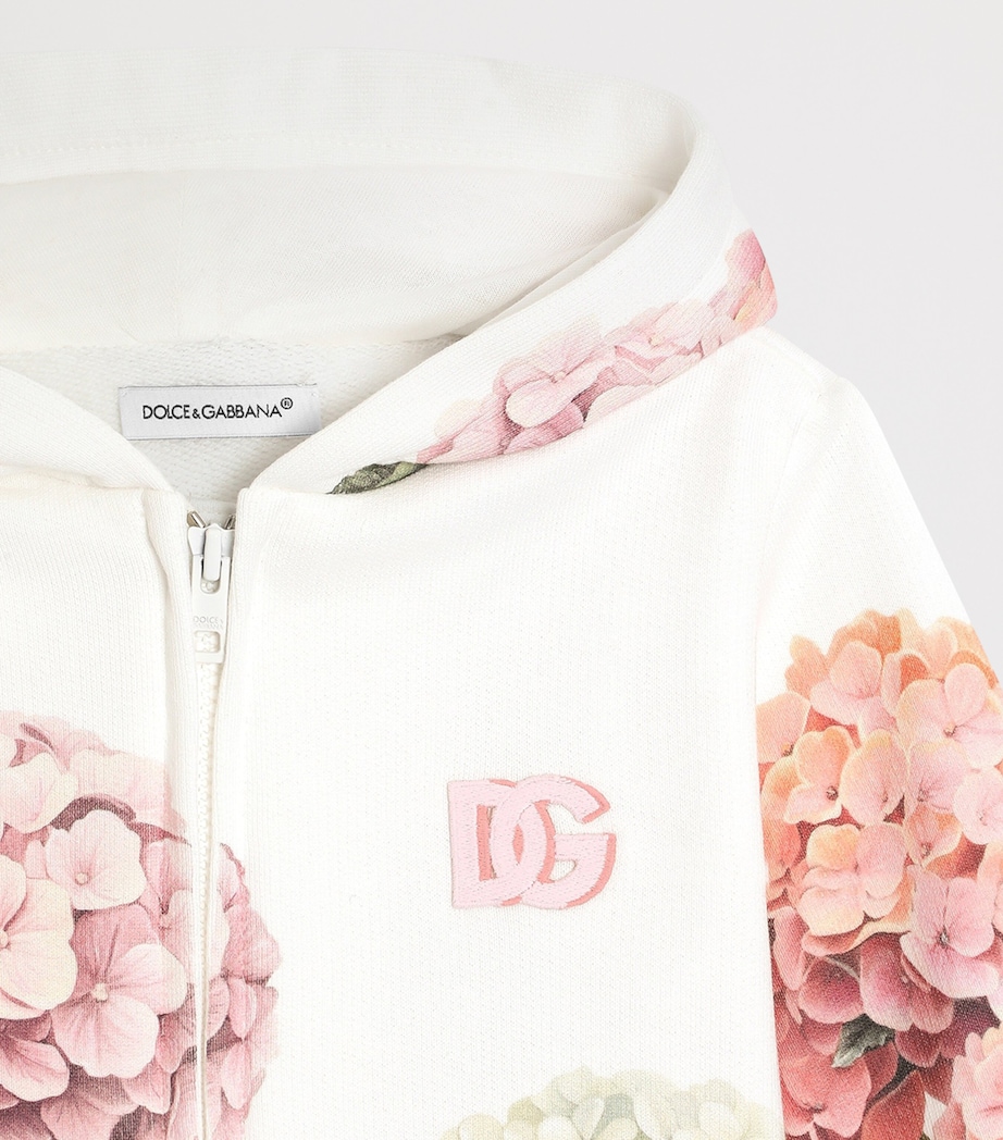 Dolce&Gabbana Kids Floral Zip-Up Hoodie (3-30 Months) White Image 4