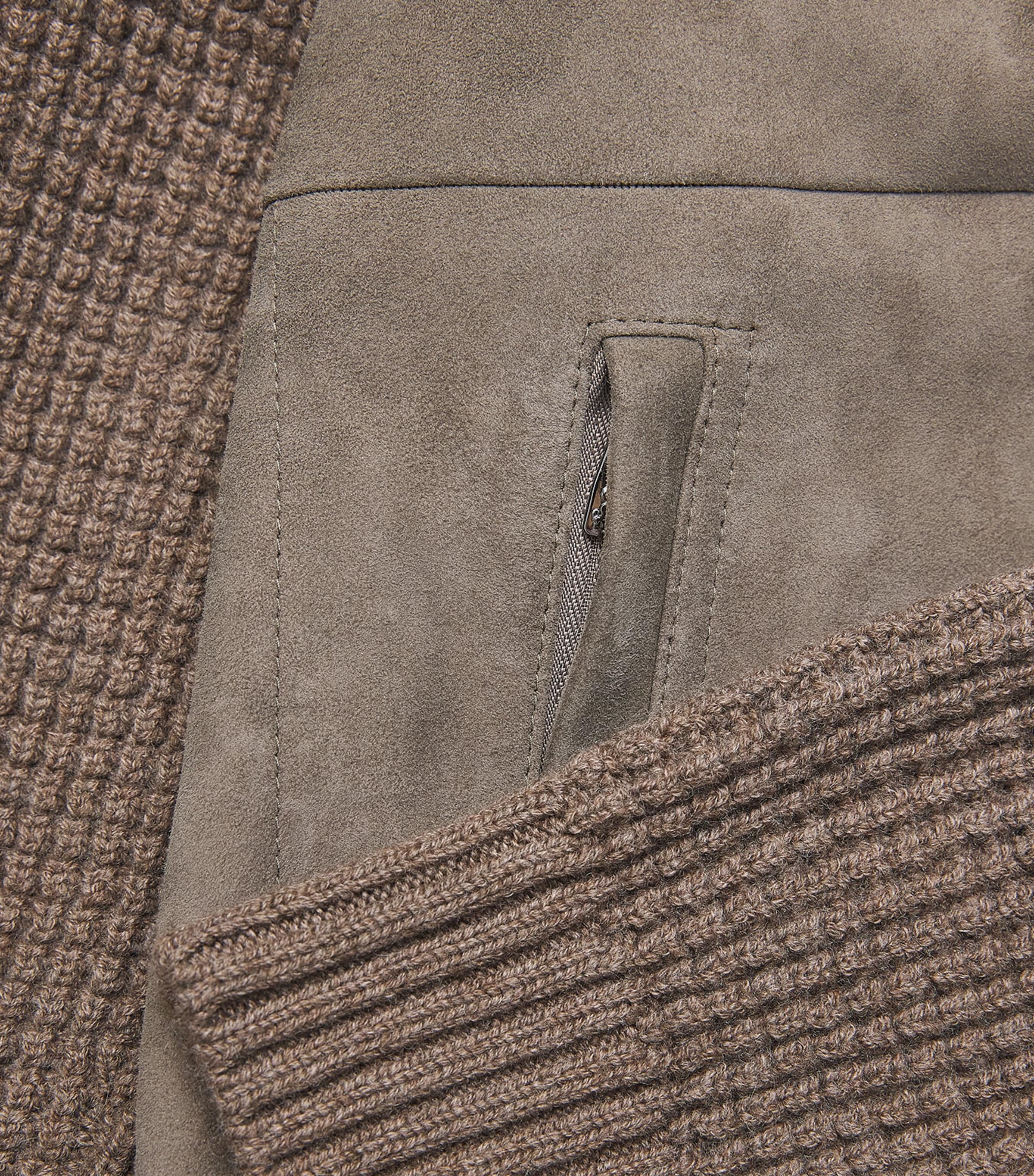 Corneliani Mens Wool-Suede Hybrid Jacket Brick Brown Image 6