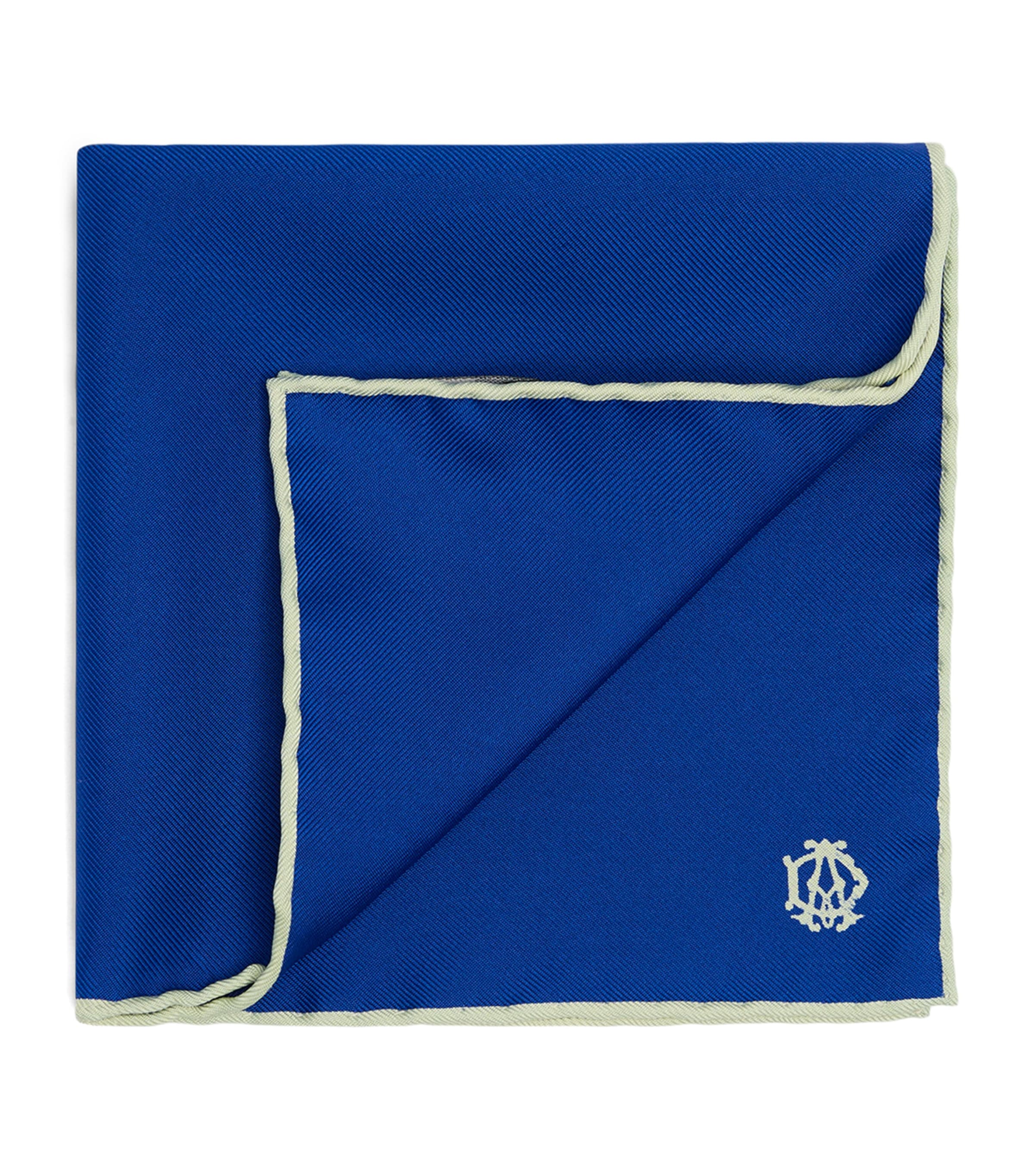 Dunhill Mulberry Silk Cypher Logo Pocket Square Blue Image 1