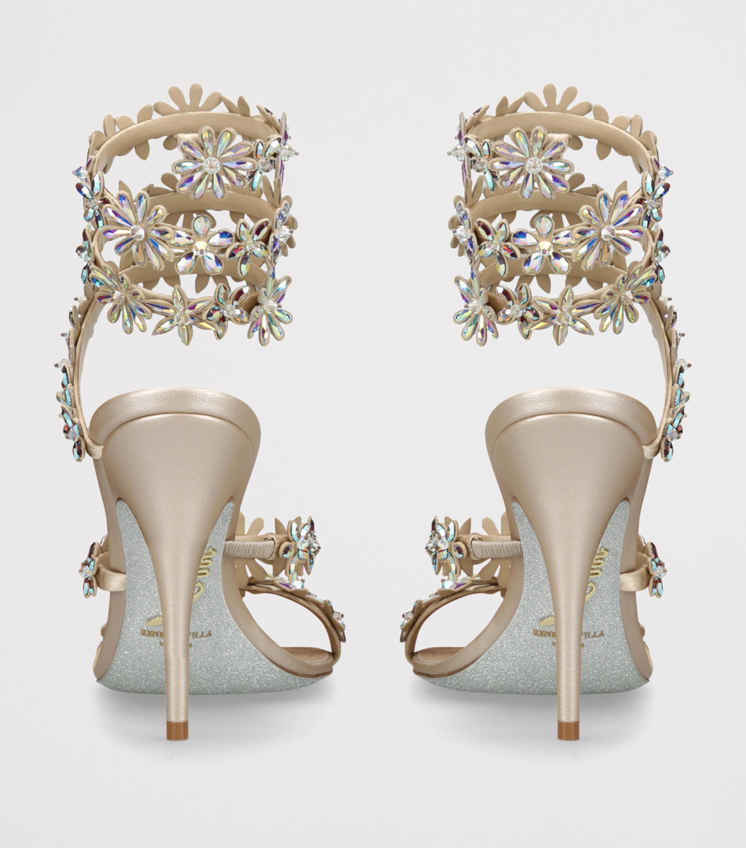 René Caovilla Jewelled Floral Heeled Sandals 100 Beige Comb Image 2