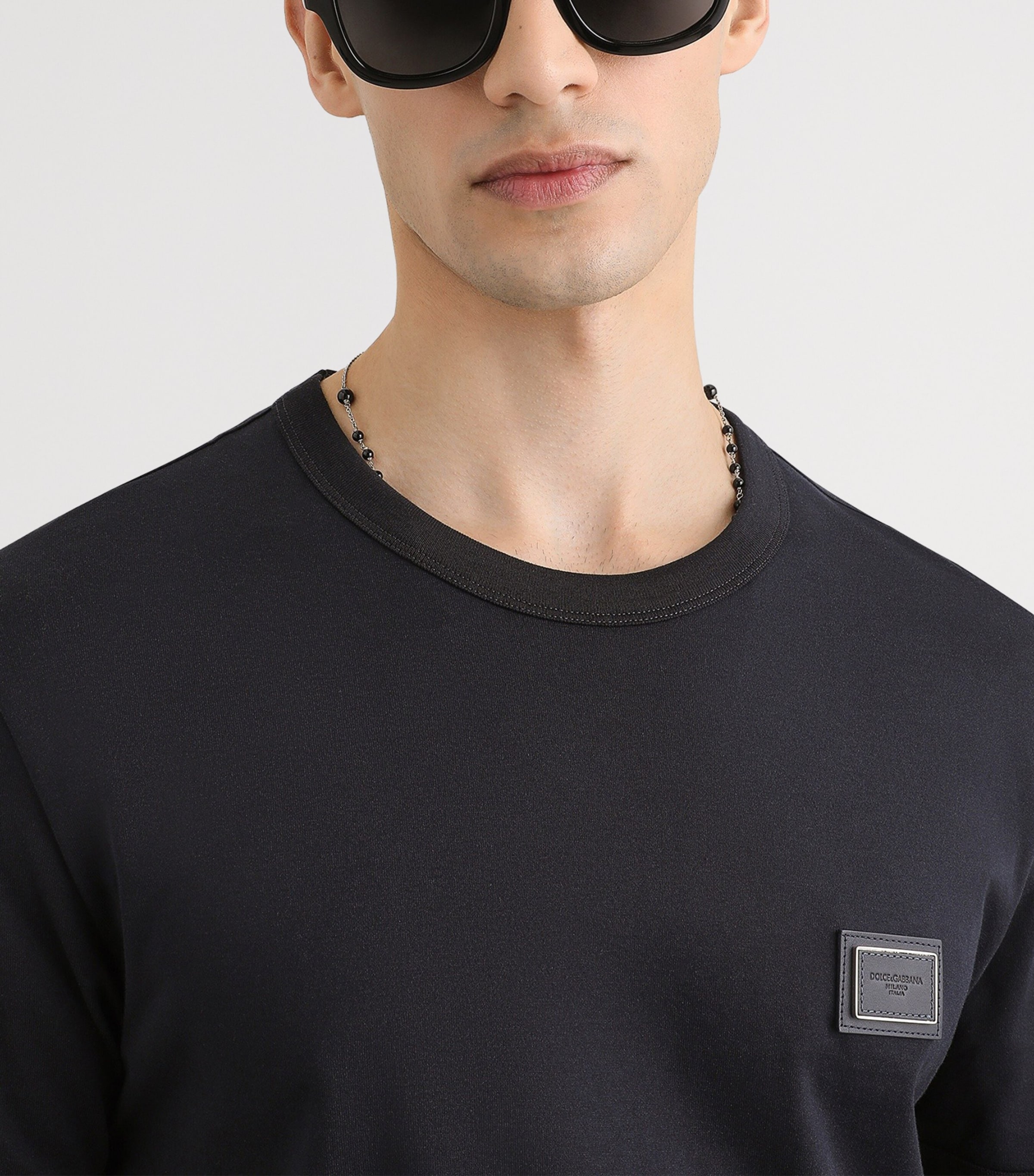 Dolce&Gabbana Mens Leather Patch T-Shirt Very Dark Blue Image 4