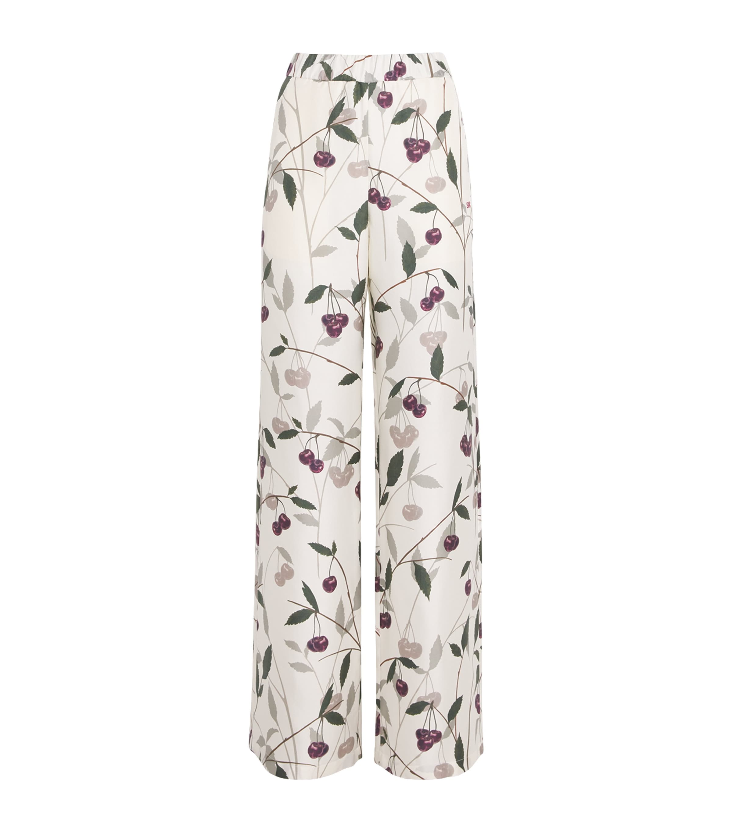 Stella Mccartney Womens Cream Cherry-print Wide-leg Silk Trousers In White