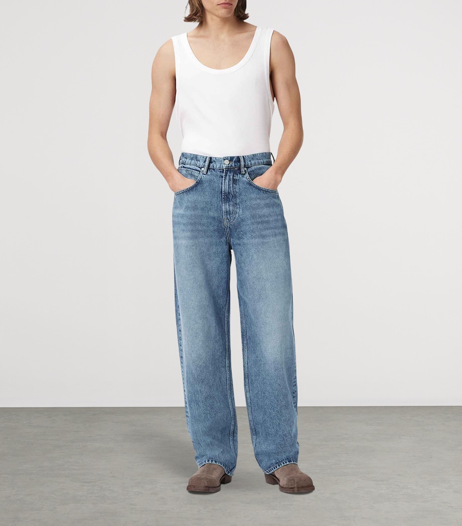 AllSaints Mens Rivet Straight Jeans Light Indigo Image 2