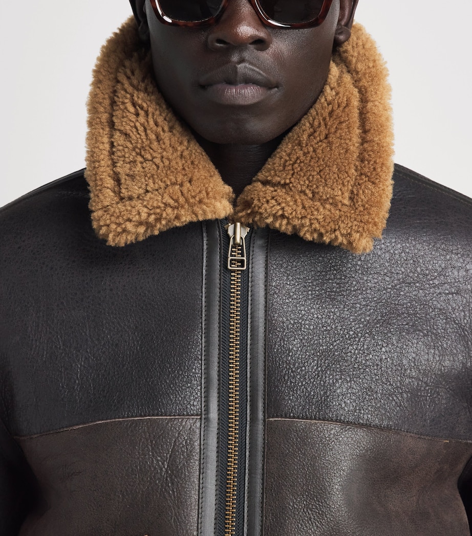 Coor Mens Shearling-Lined Leather Jacket Multi Brown Image 2