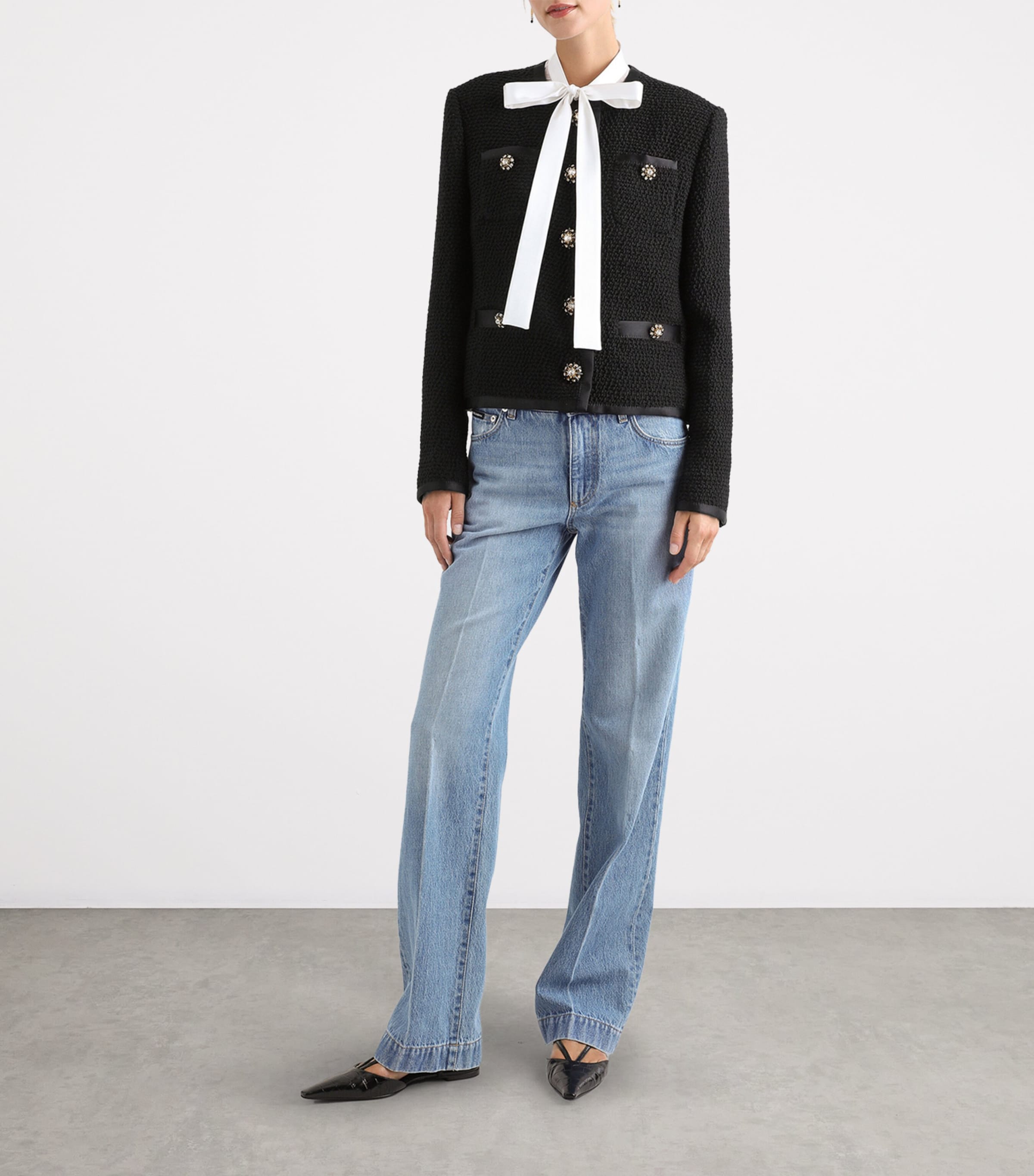 Virgin Wool-Silk Embellished Jacket N0000-BLACK Image 5