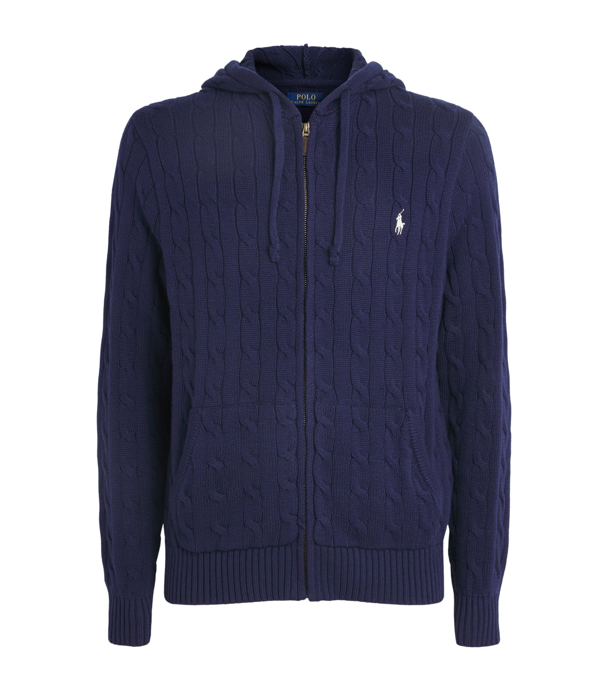 Polo Ralph Lauren Mens Cotton Cable-Knit Zip-Up Hoodie Bright Navy Image 1