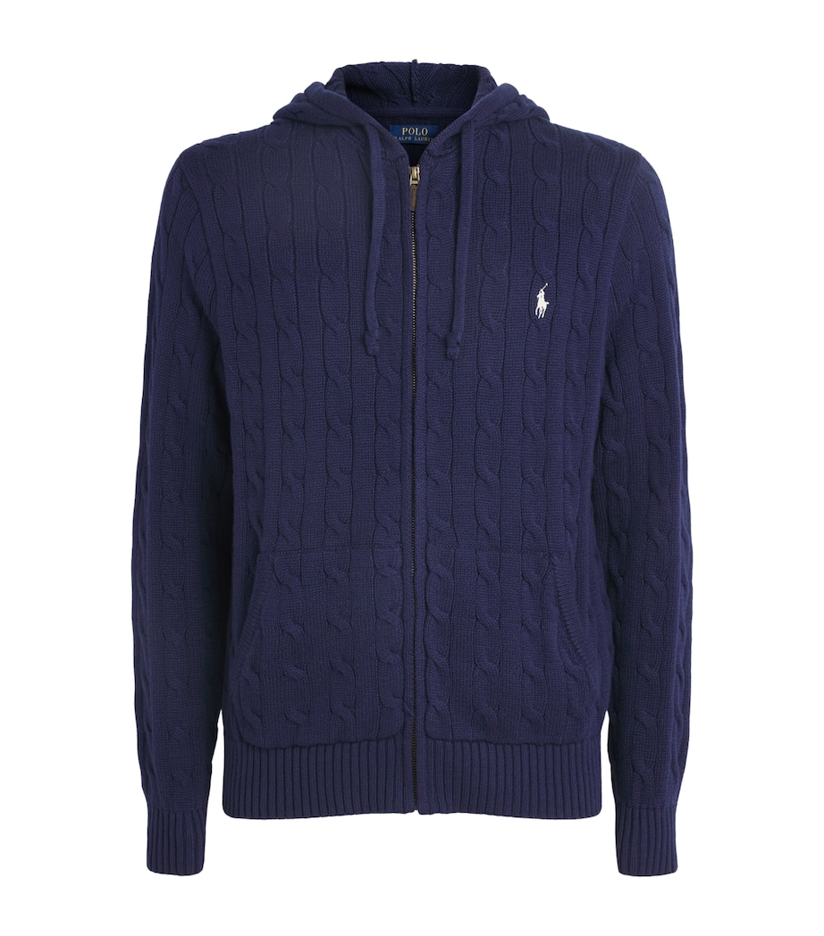 Polo Ralph Lauren Mens Cotton Cable-Knit Zip-Up Hoodie Bright Navy Image 1