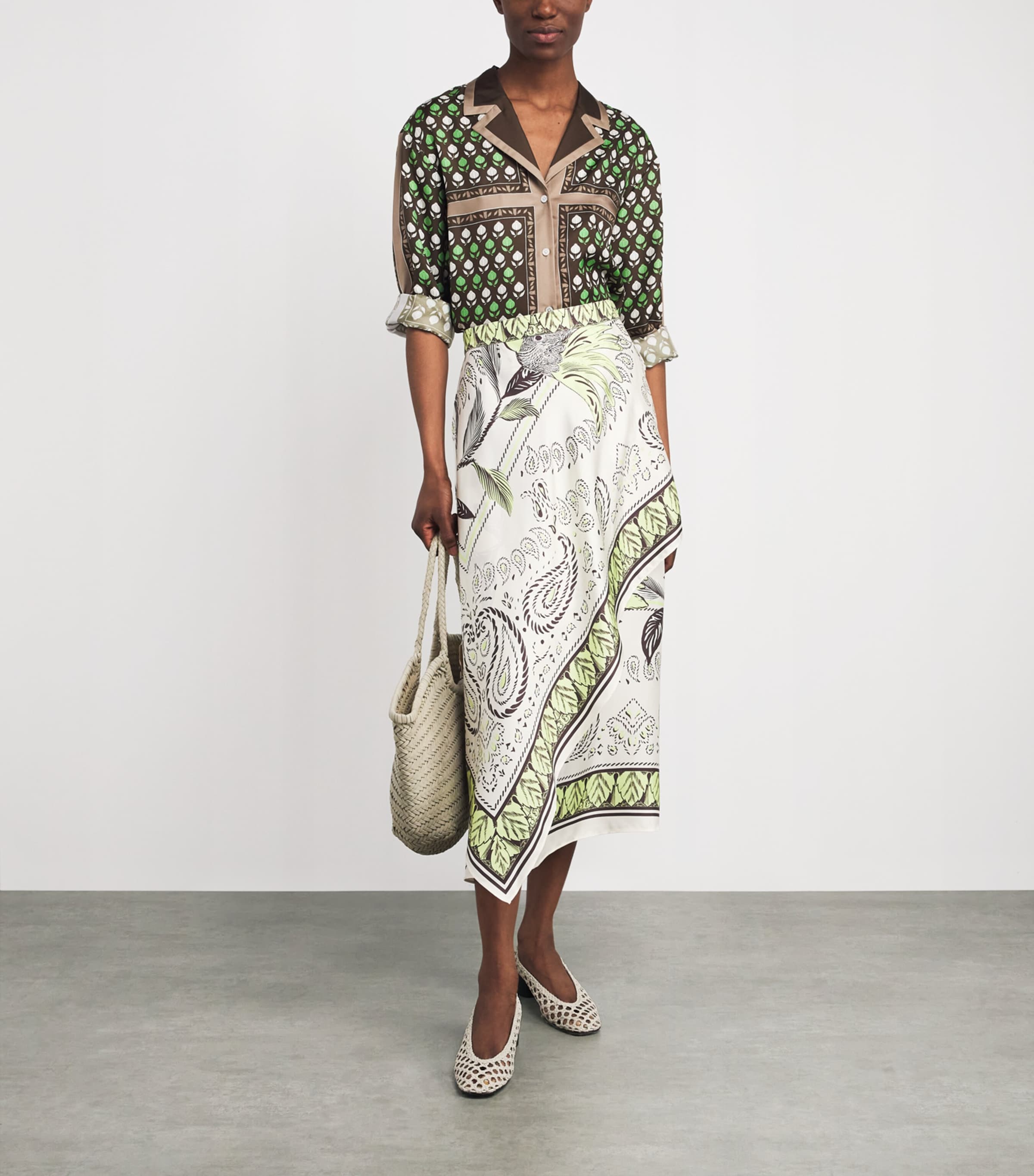 Tory Burch Womens Silk Scarf Wrap Midi Skirt Cockatoo Image 2