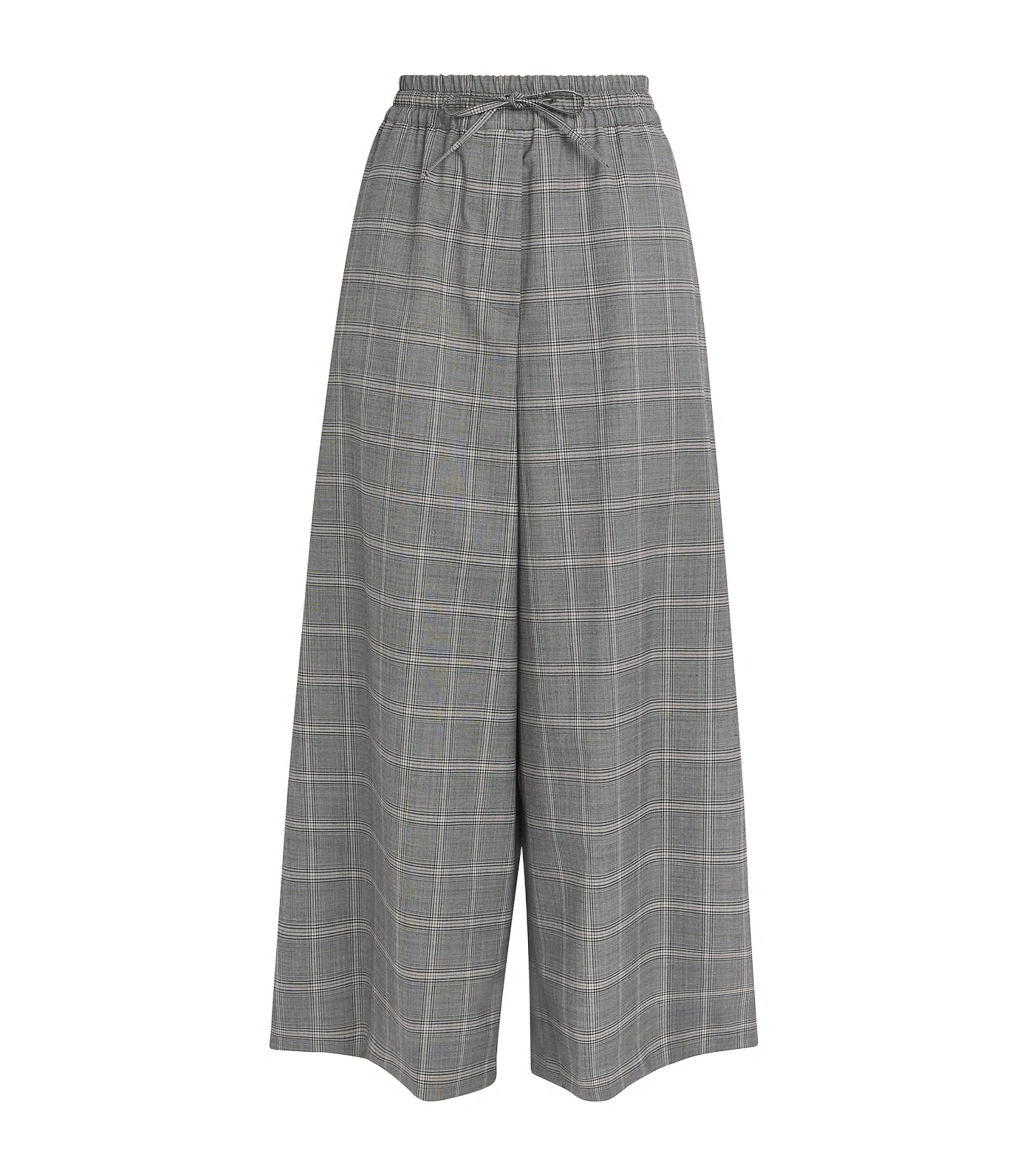 Weekend Max Mara Wool-blend Check Wide-leg Trousers In Gray