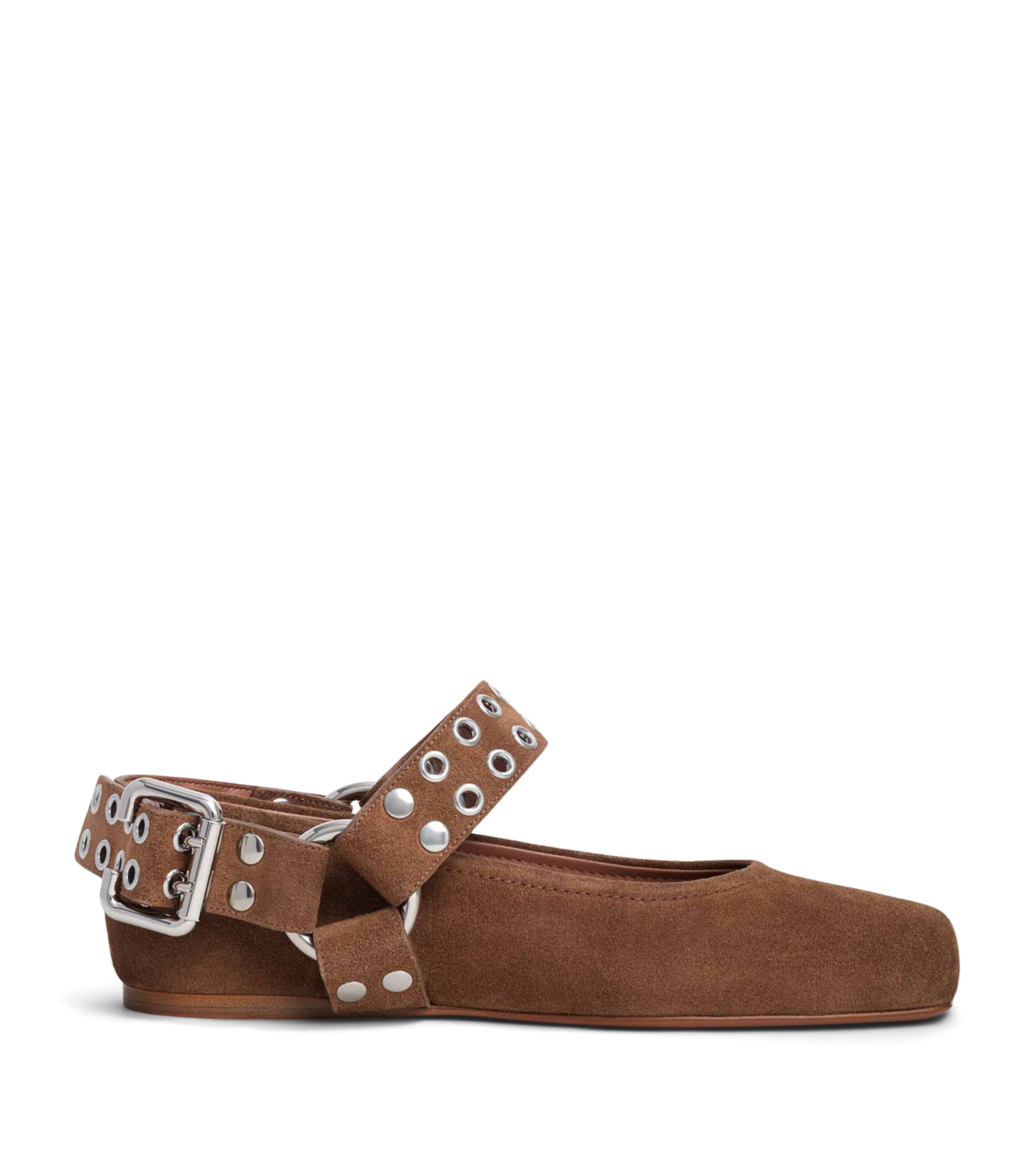 Alaïa Suede Studded Ballet Flats In Brown