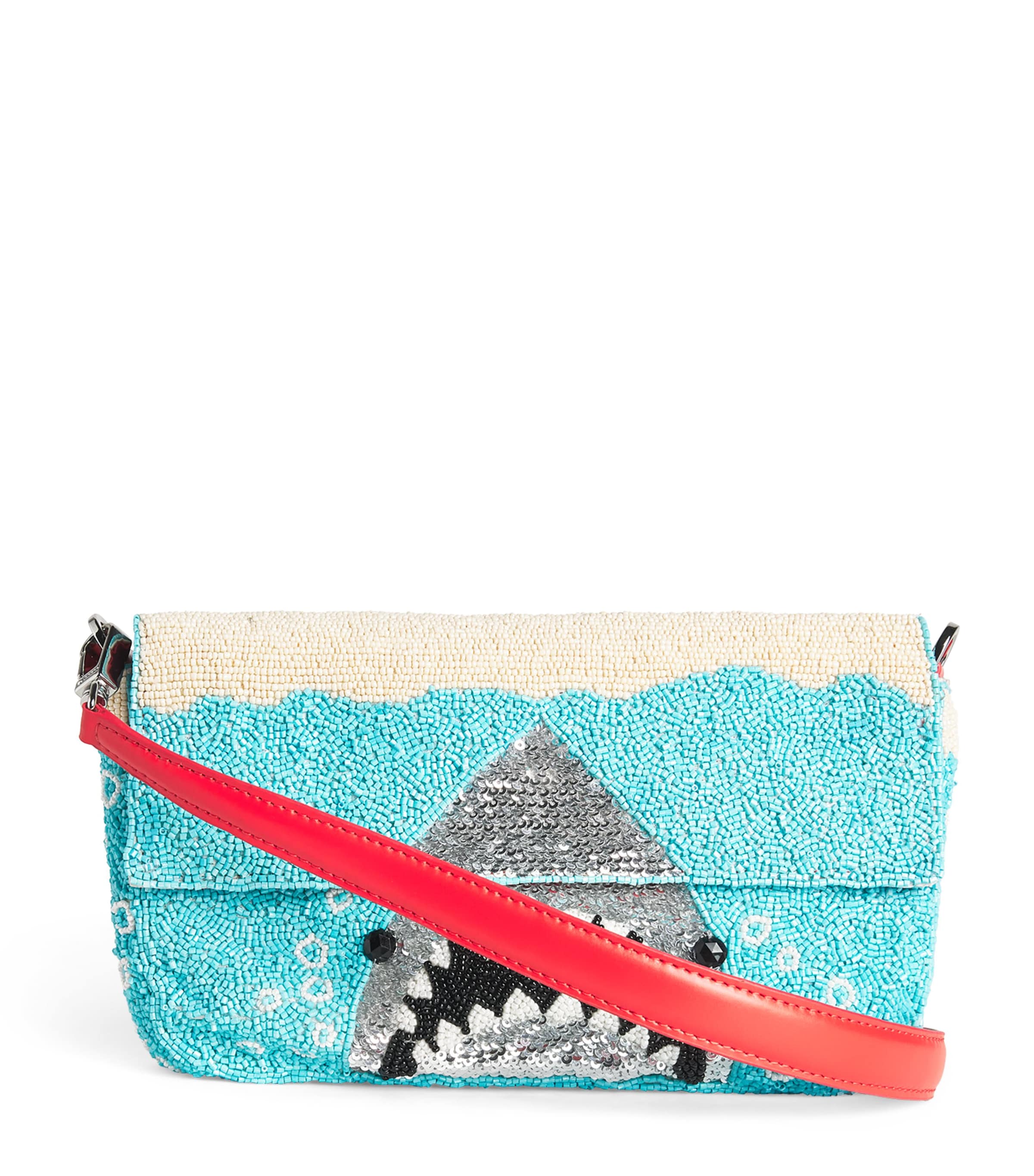 STAUD Beaded Tommy Shark Shoulder Bag Grwt Great White Image 1
