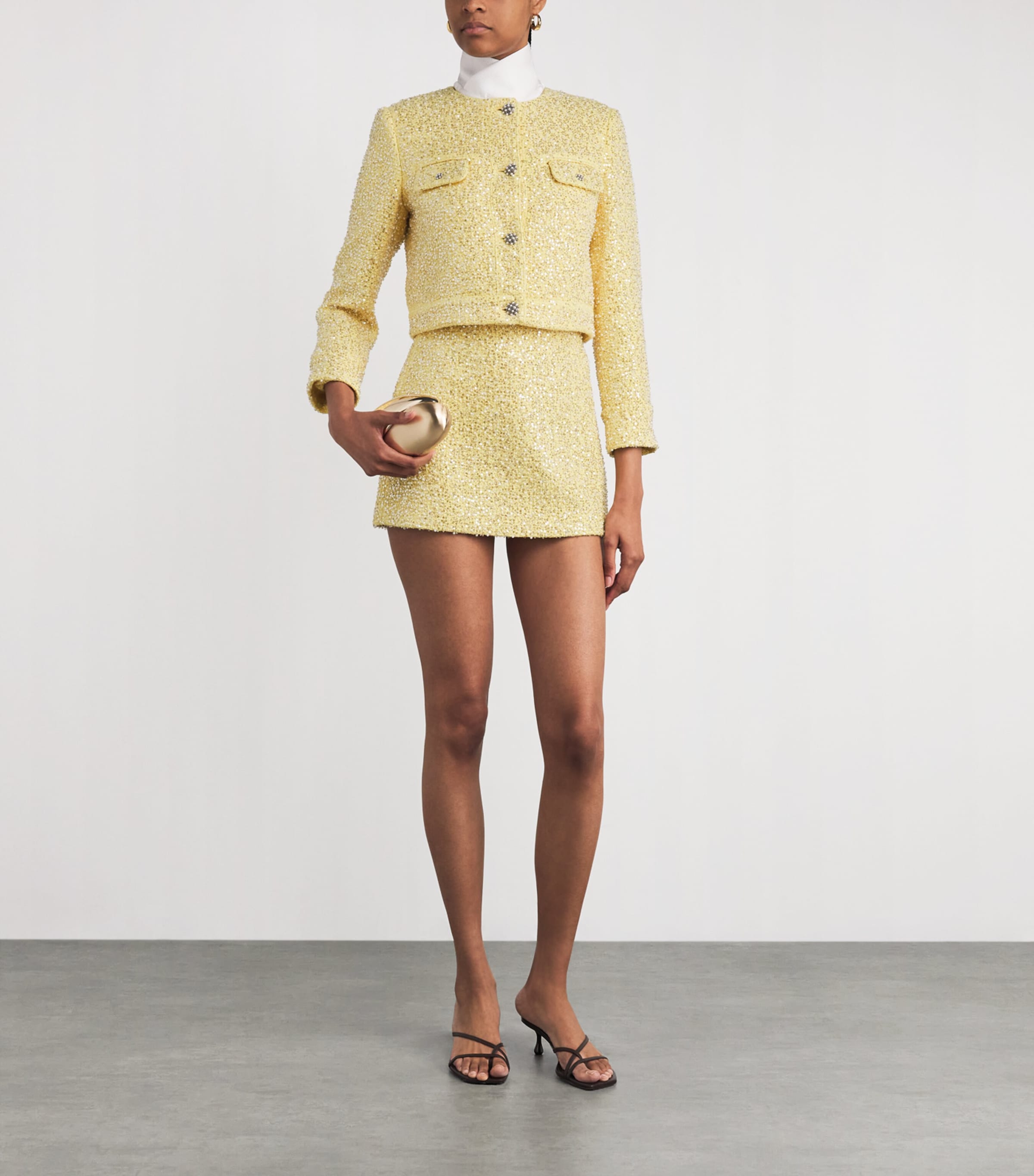 Tweed Embellished Ecenia Mini Skirt F732 BUTTER Image 2