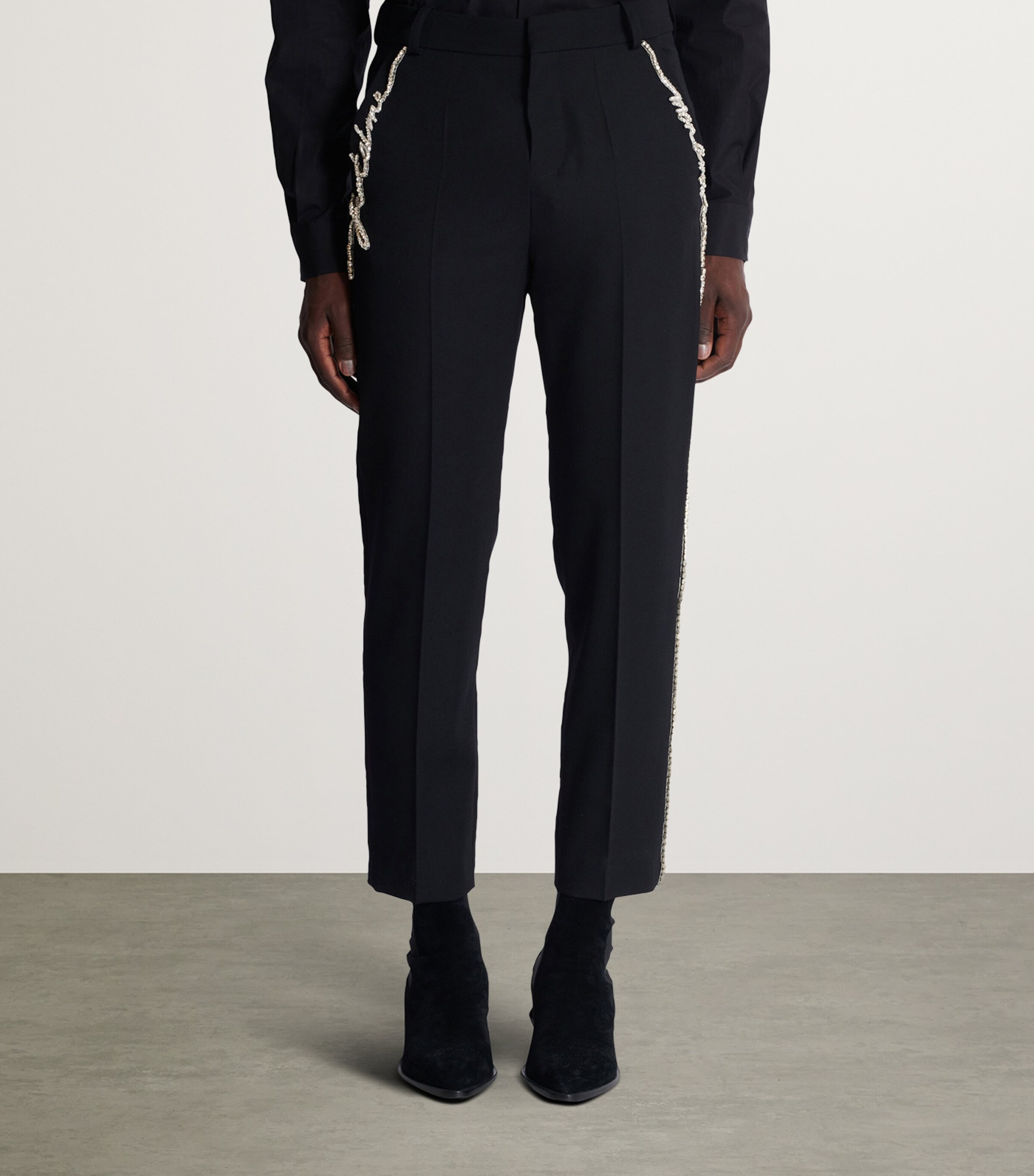 Balmain Mens Wool Embroidered Tailored Trousers Ehv Noir/cristal Image 2