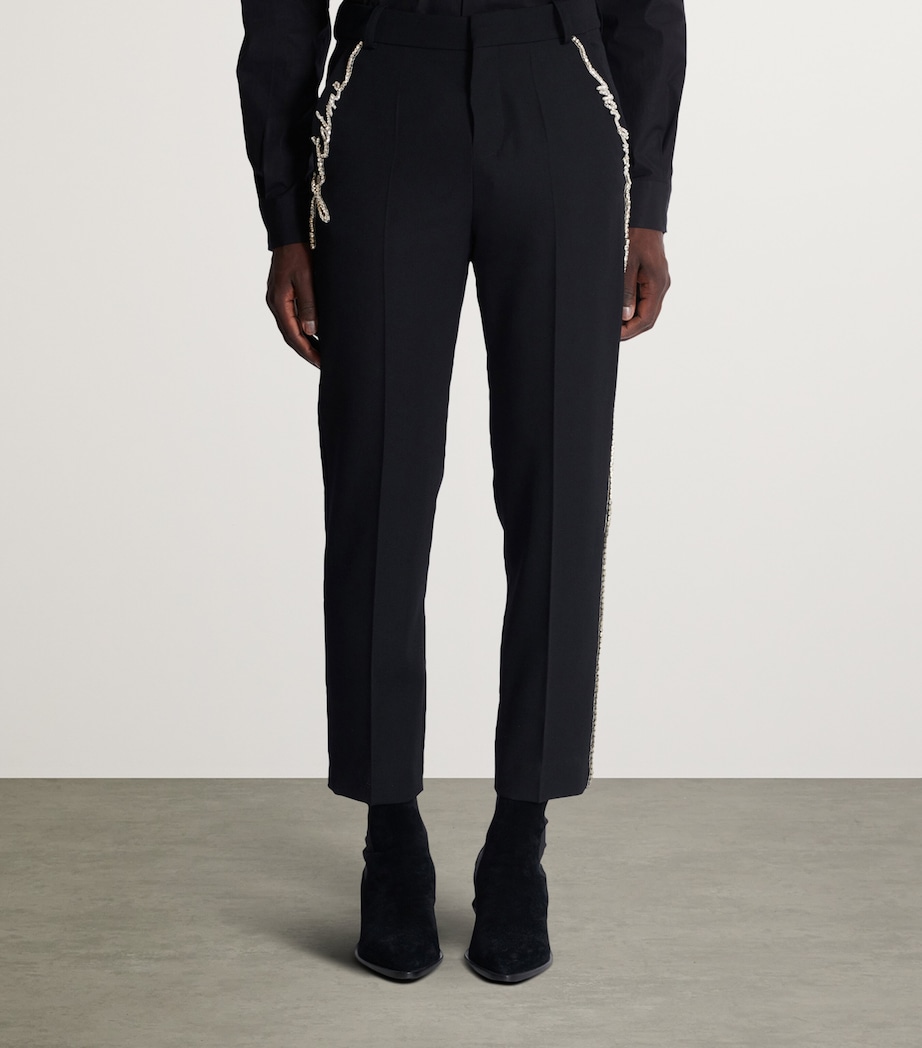 Balmain Mens Wool Embroidered Tailored Trousers Ehv Noir/cristal Image 2