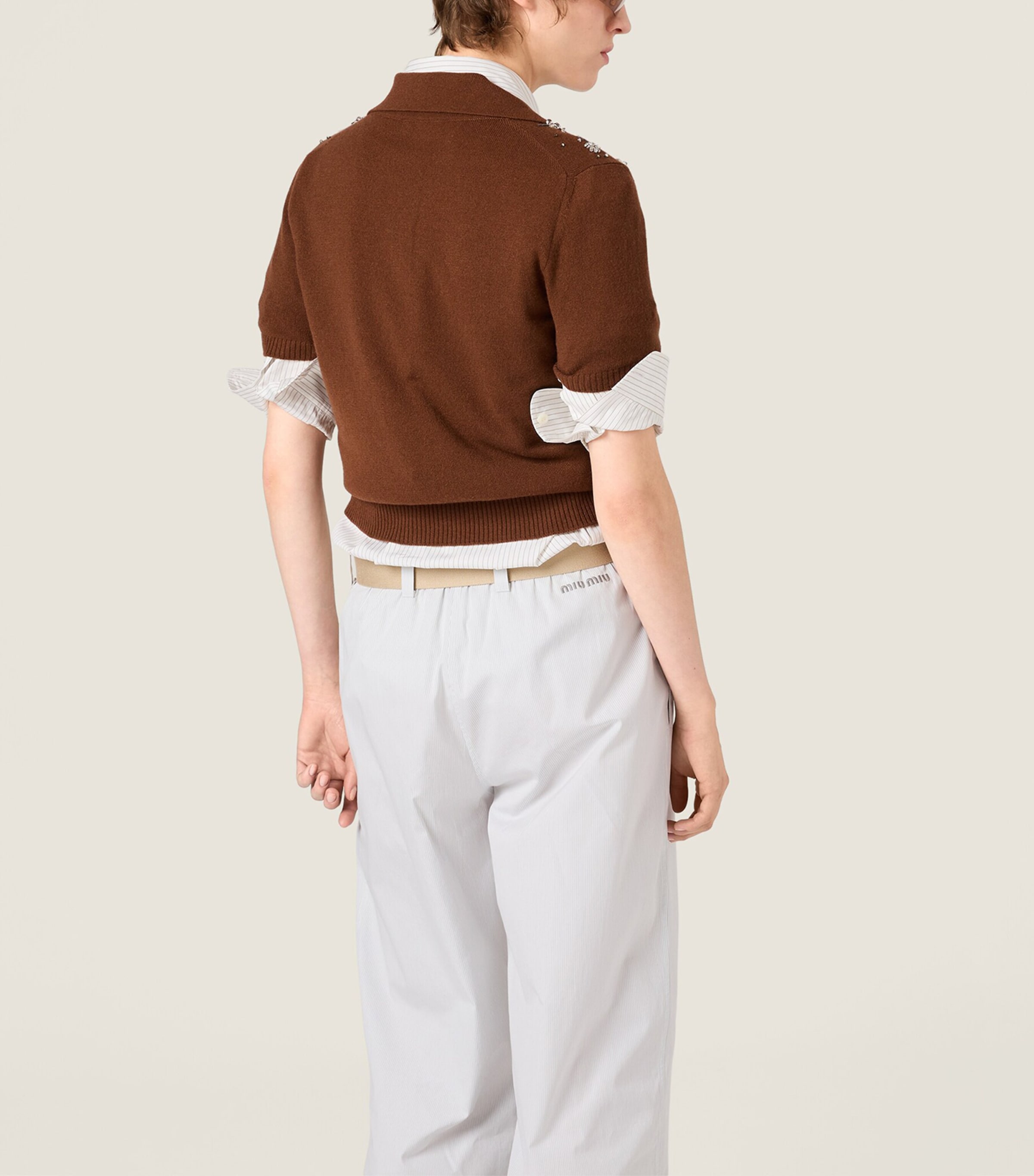 Miu Miu Womens Cashmere Embellished Polo Sweater Image 3