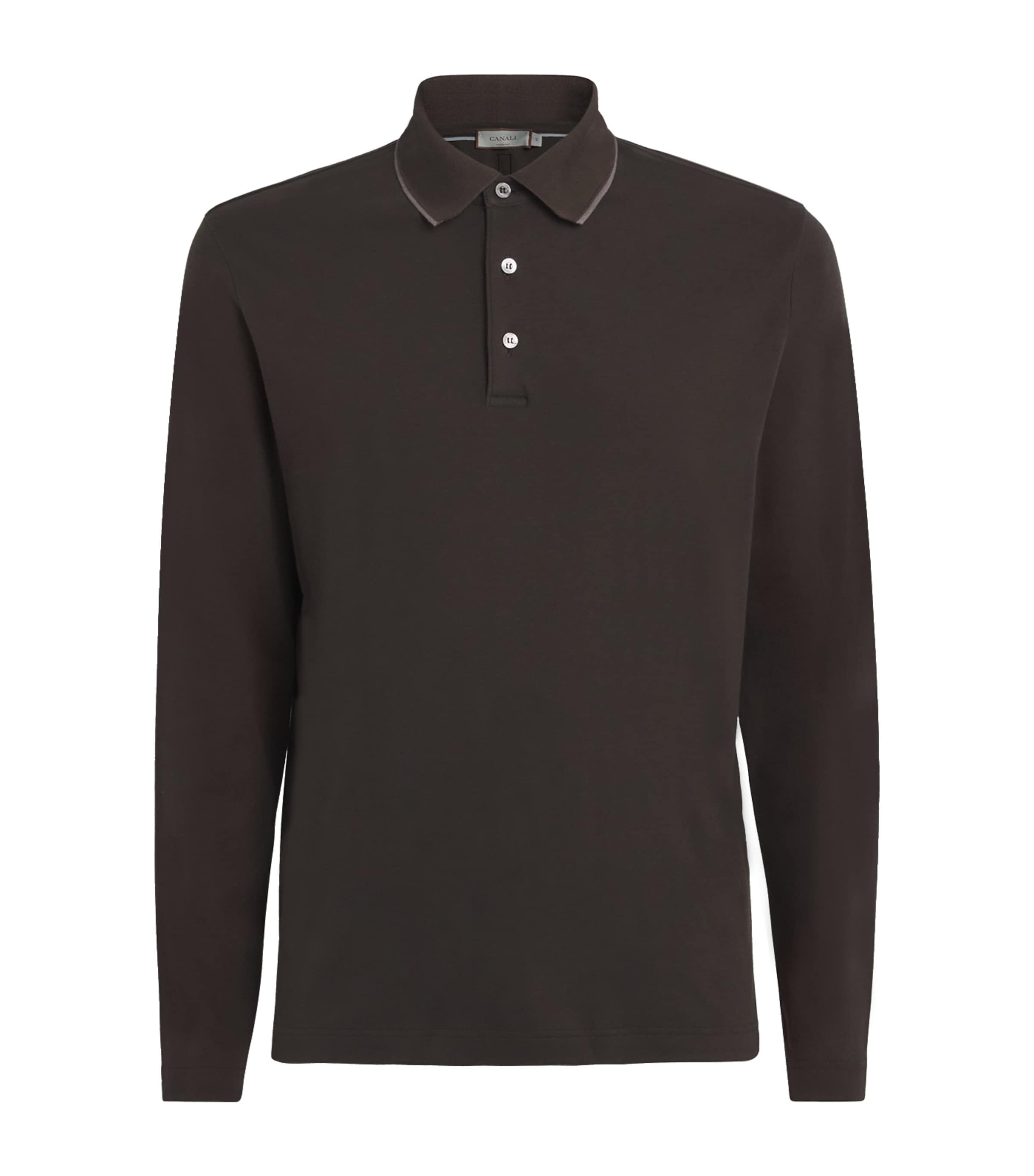 Canali Cotton-cashmere Long-sleeve Polo Shirt In Brown
