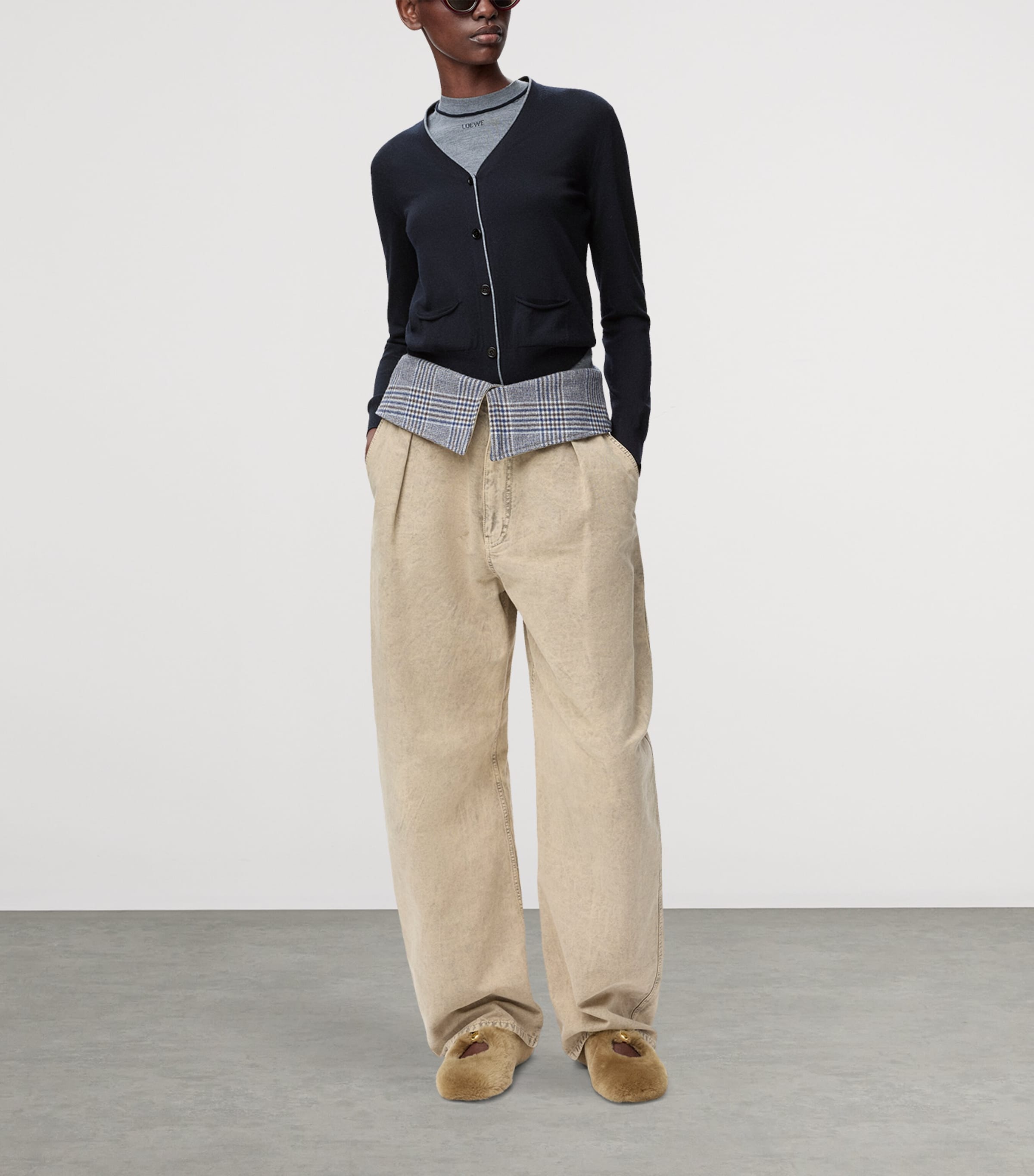 LOEWE Womens Wool V-Neck Cardigan Navy Blue/grey Image 2