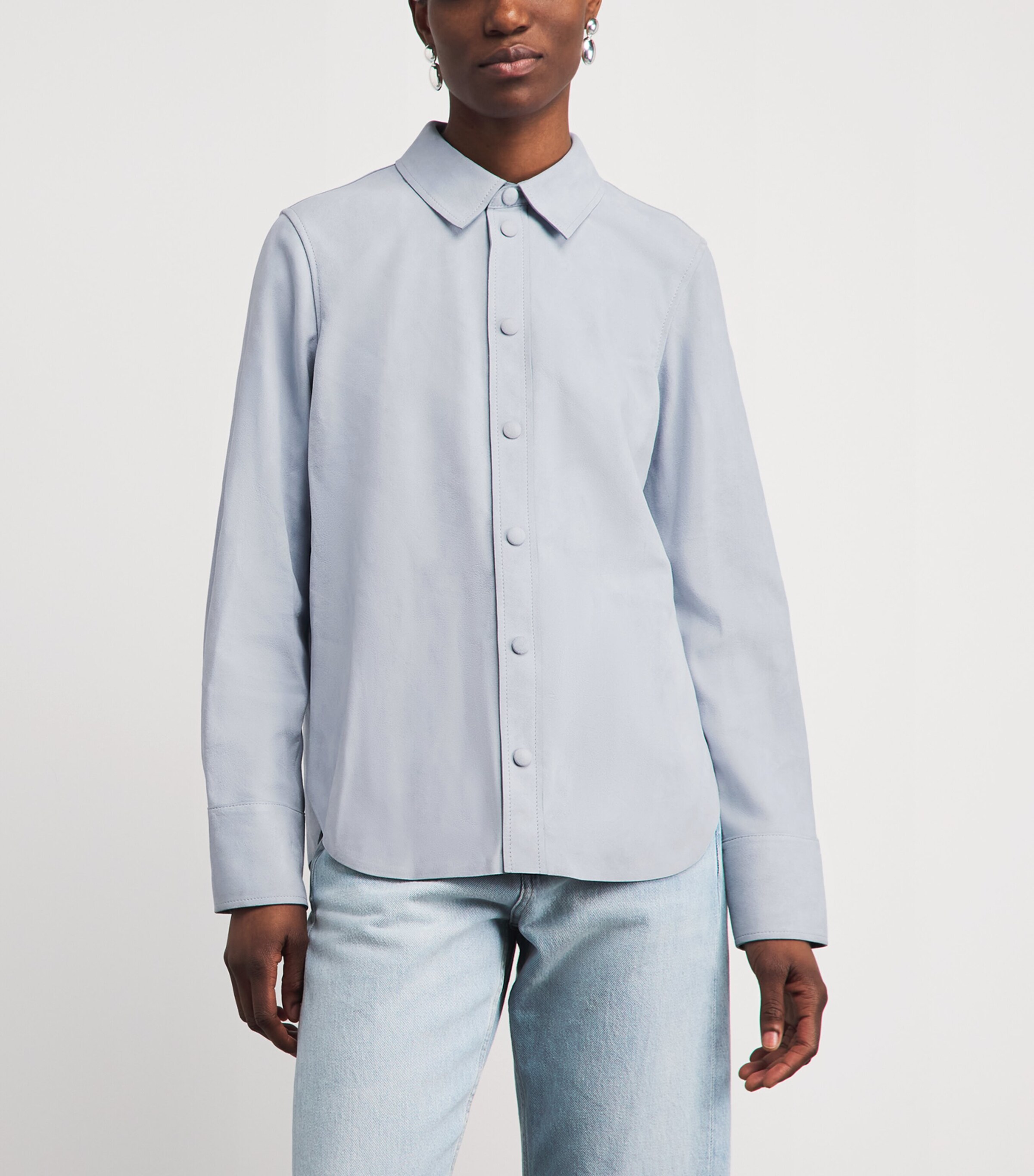 FRAME Womens Goat Suede Shirt Skyb Sky Blue Image 4