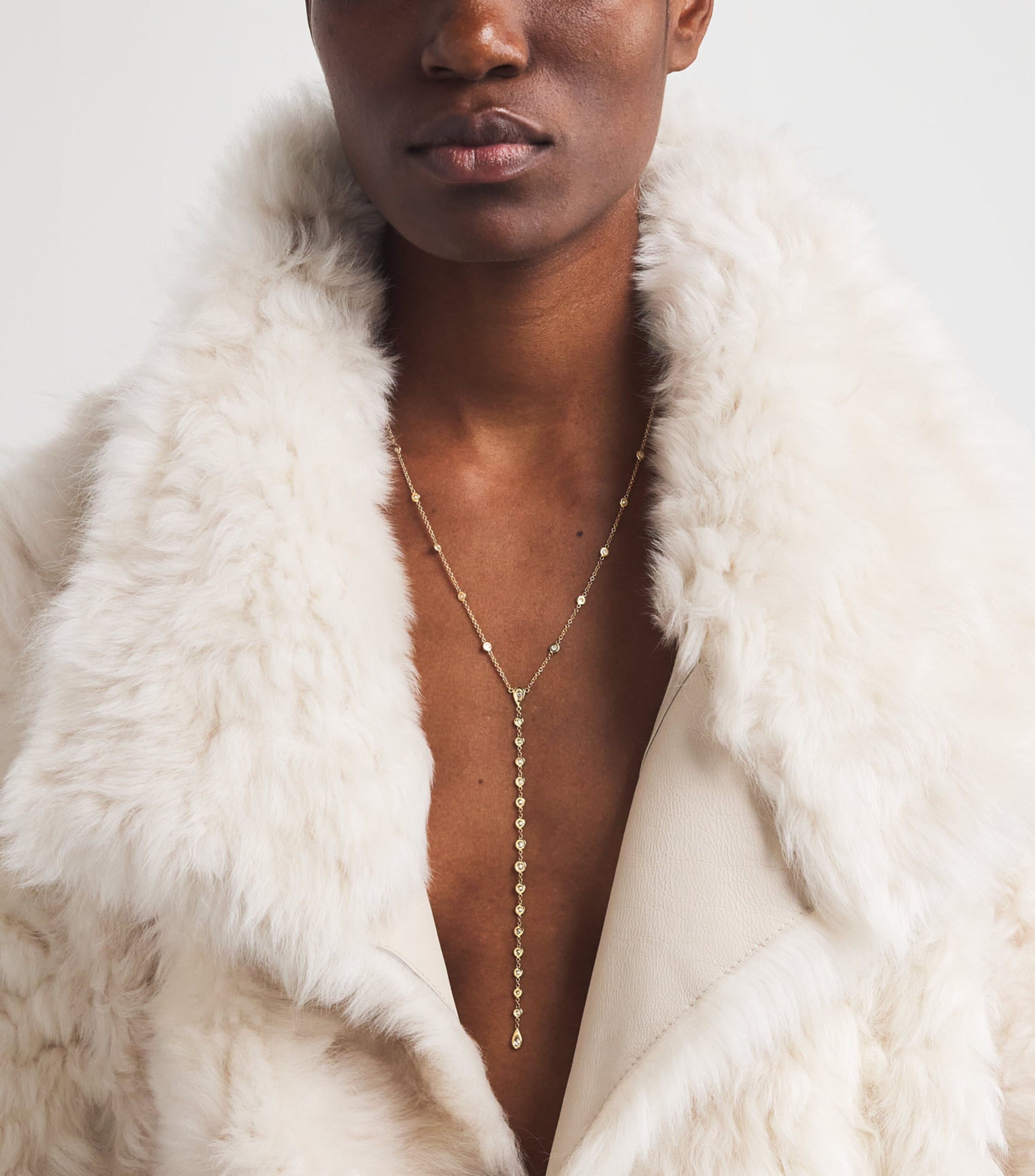 Yellow Gold and Diamond Teardrop Y Necklace YELLOW GOLD Image 2