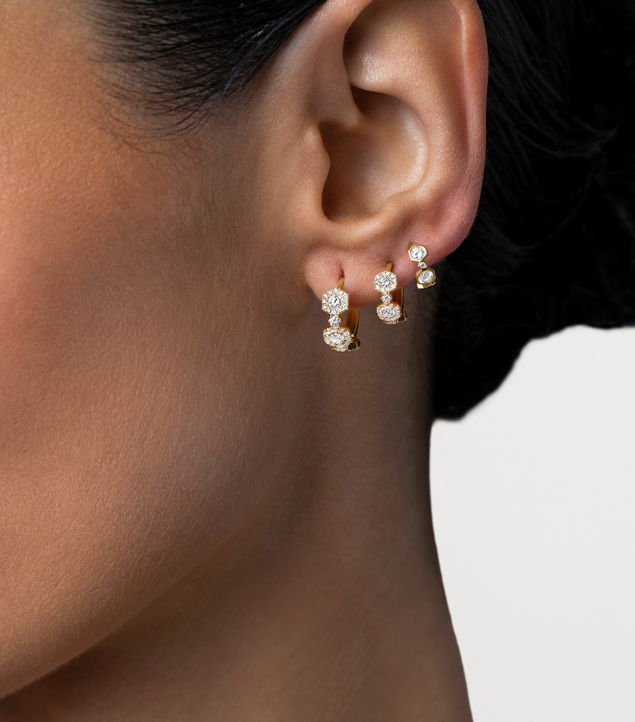 David Morris Yellow Gold and Diamond Triolette Square Hoop Earrings Clear Image 2