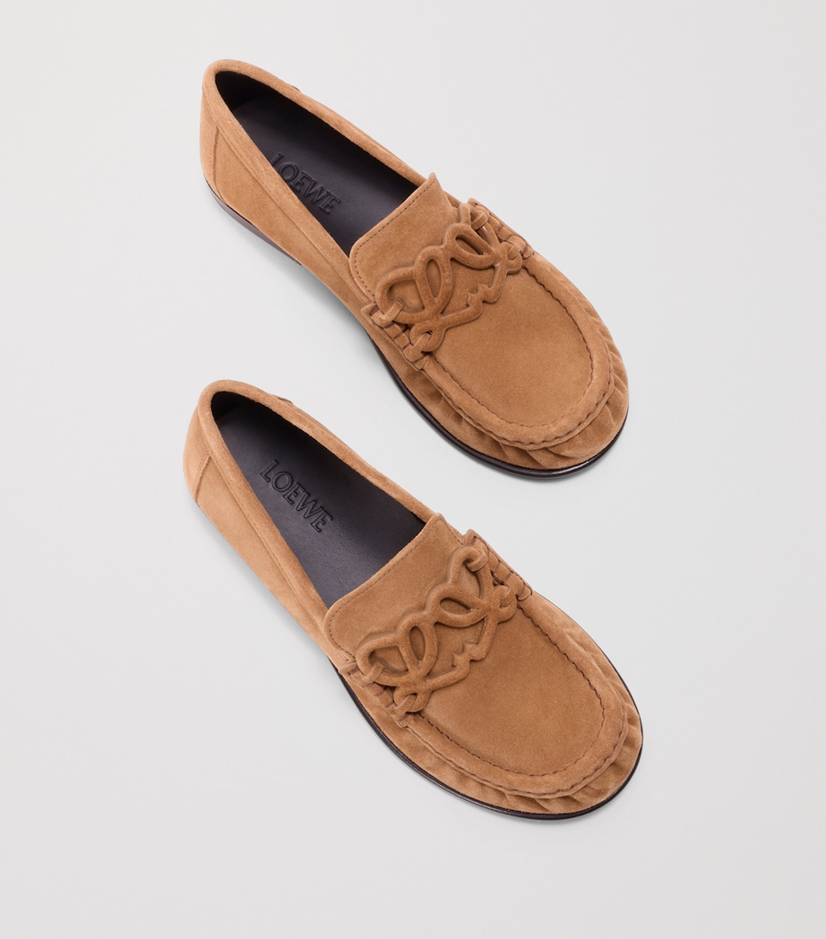 LOEWE Suede Double L Loafers Caramel Latte Image 4