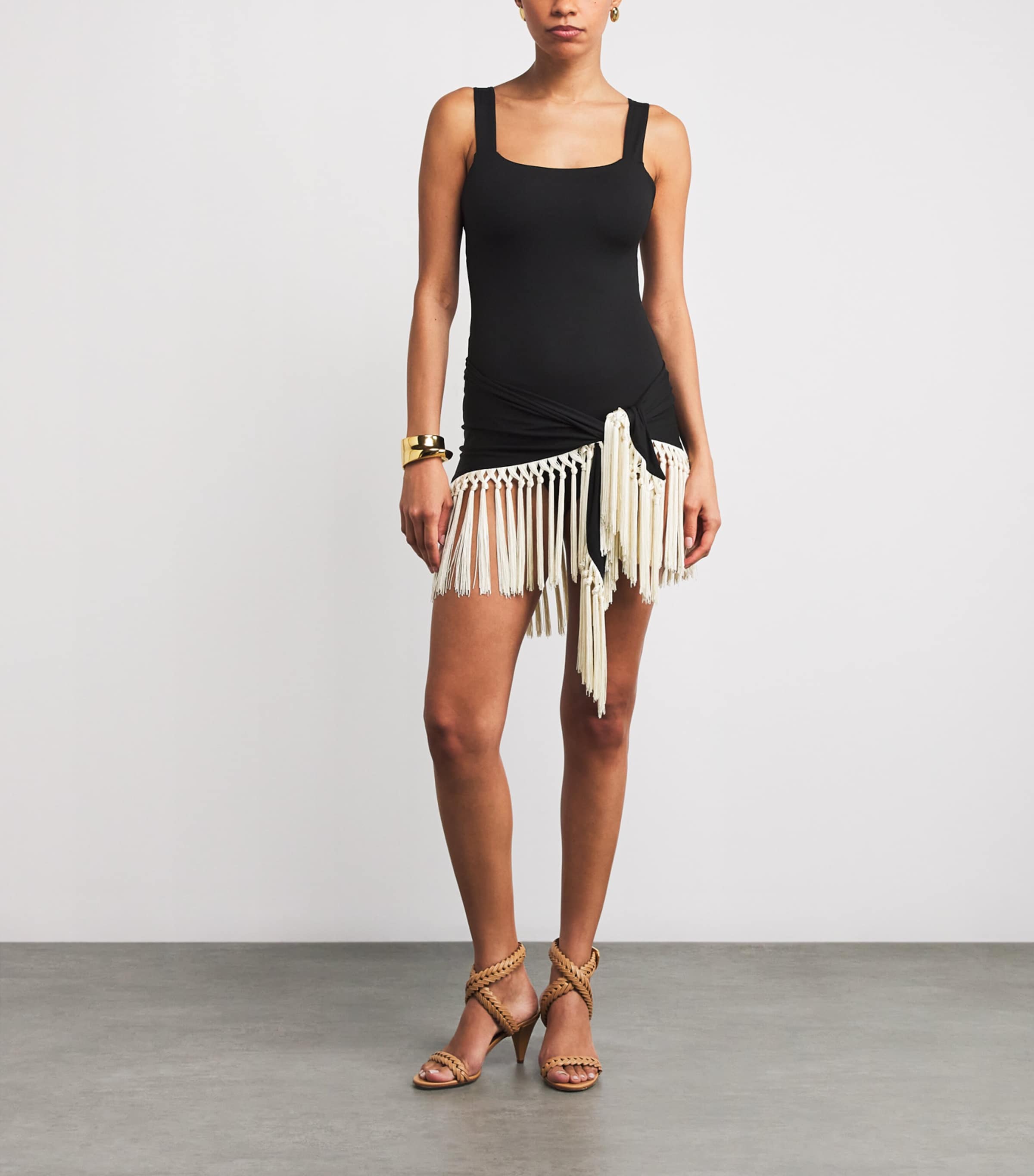 Fringed Lido Swimsuit and Sarong Set BLACK-IVORY Image 2