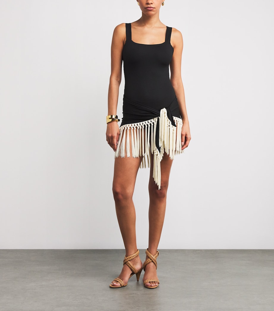Fringed Lido Swimsuit and Sarong Set BLACK-IVORY Image 2