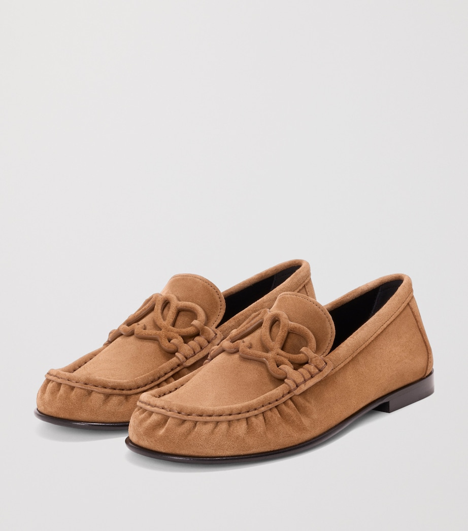 LOEWE Suede Double L Loafers Caramel Latte Image 3