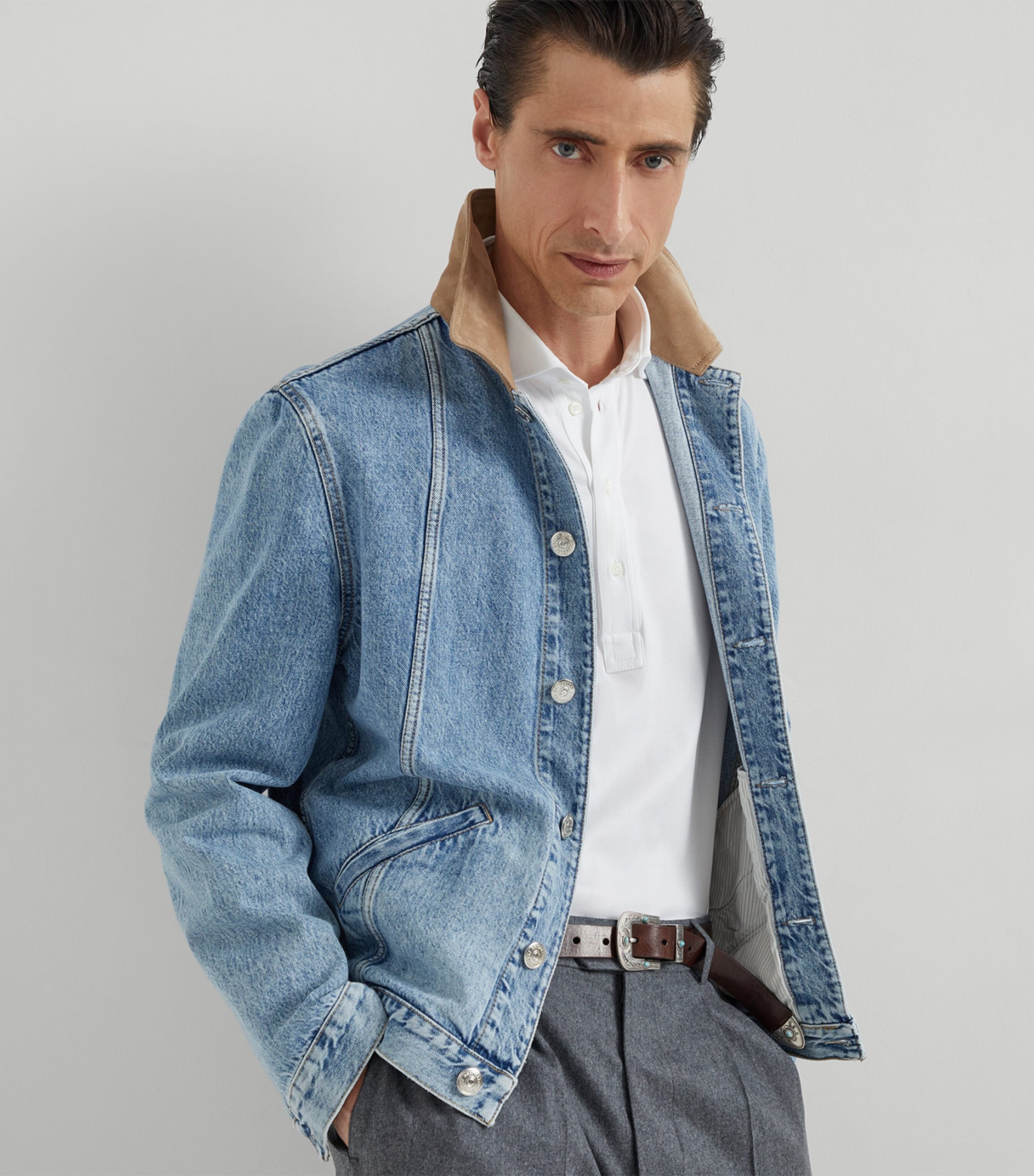 Cotton Long-Sleeve Polo Shirt C6159 Image 5