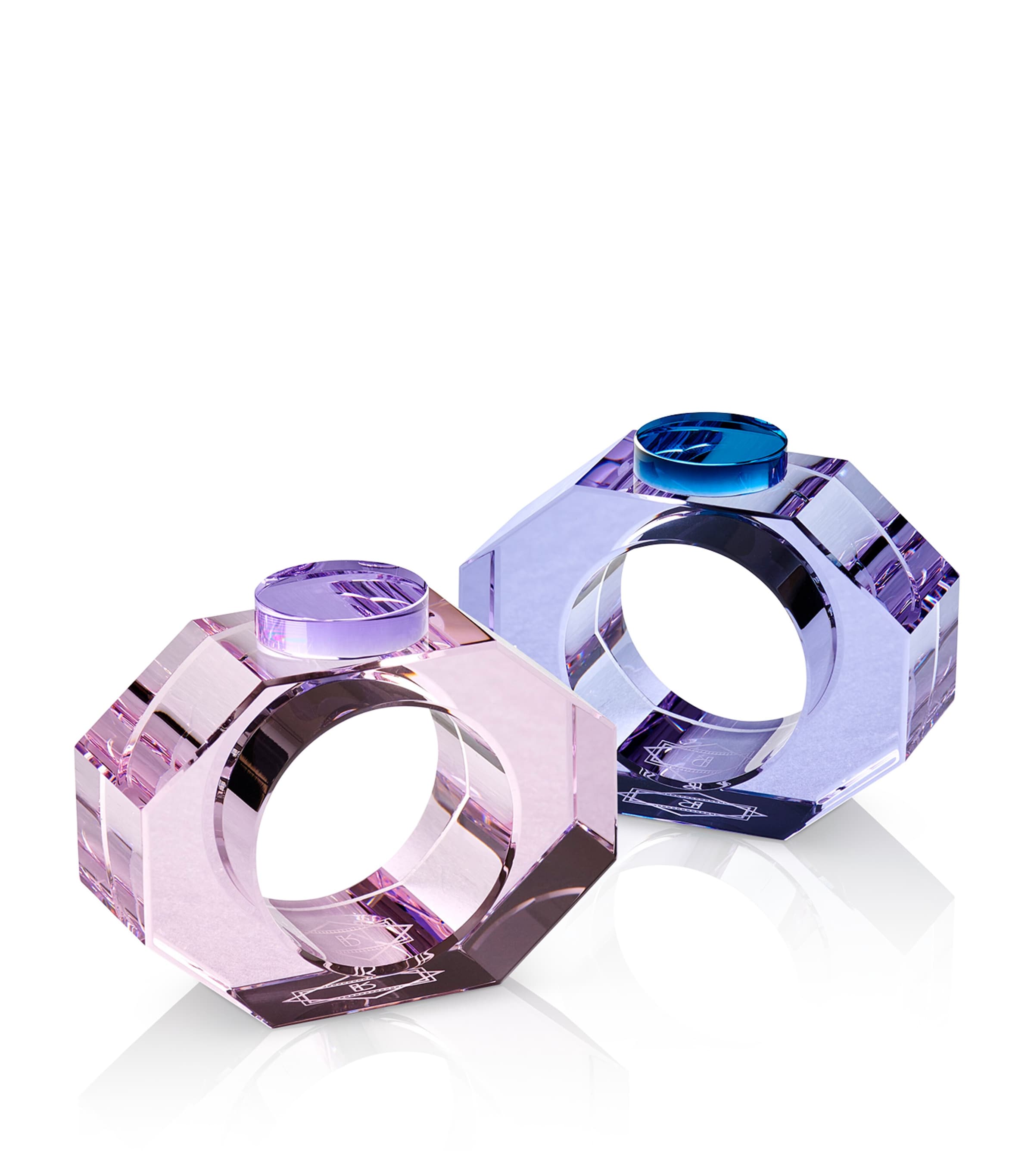 Reflections Copenhagen Set of 2 Crystal Shelby Napkin Rings Rose, Purple & Blue Image 1