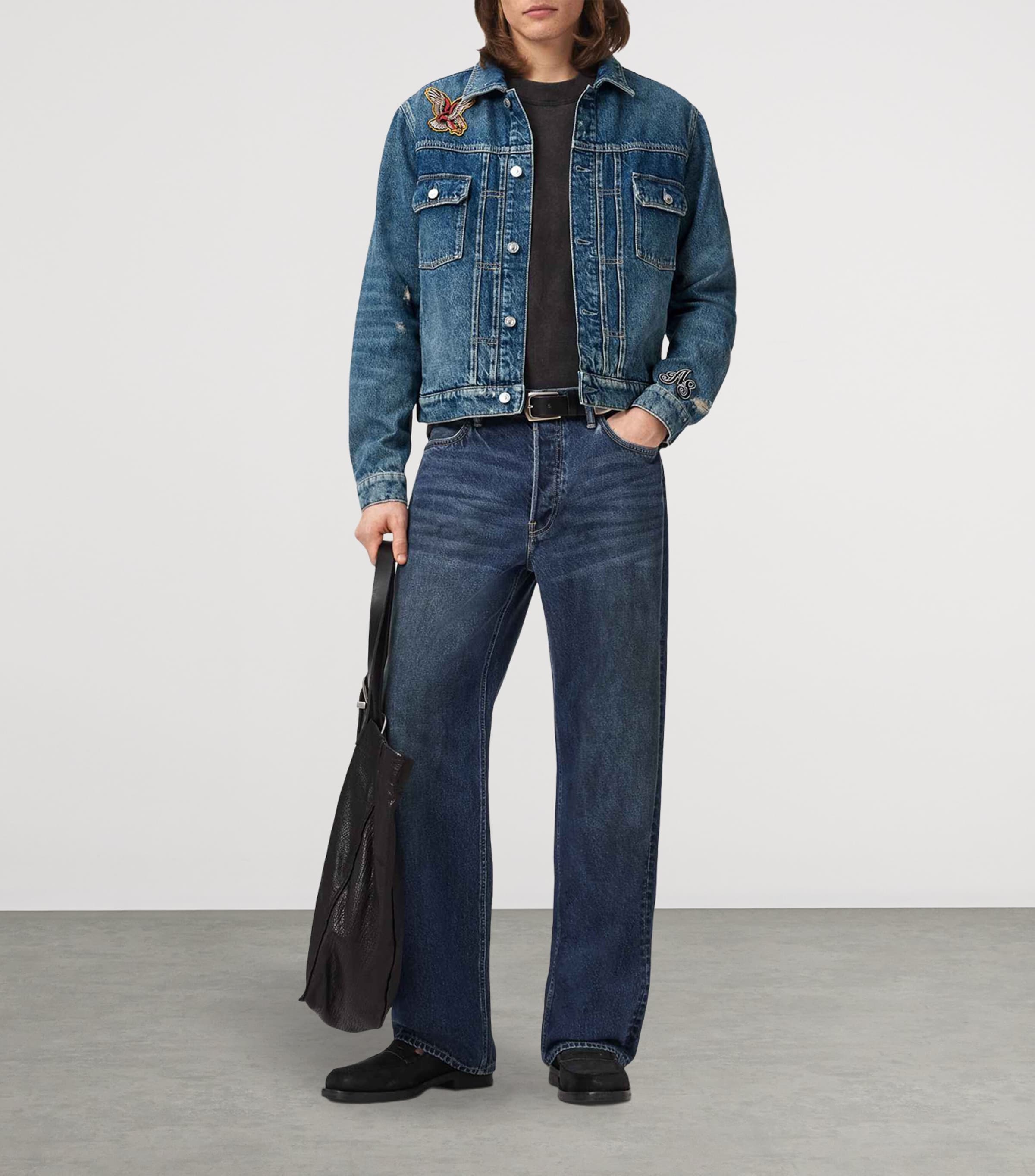 AllSaints Mens Exile Patch Denim Jacket Washed Indigo Image 6