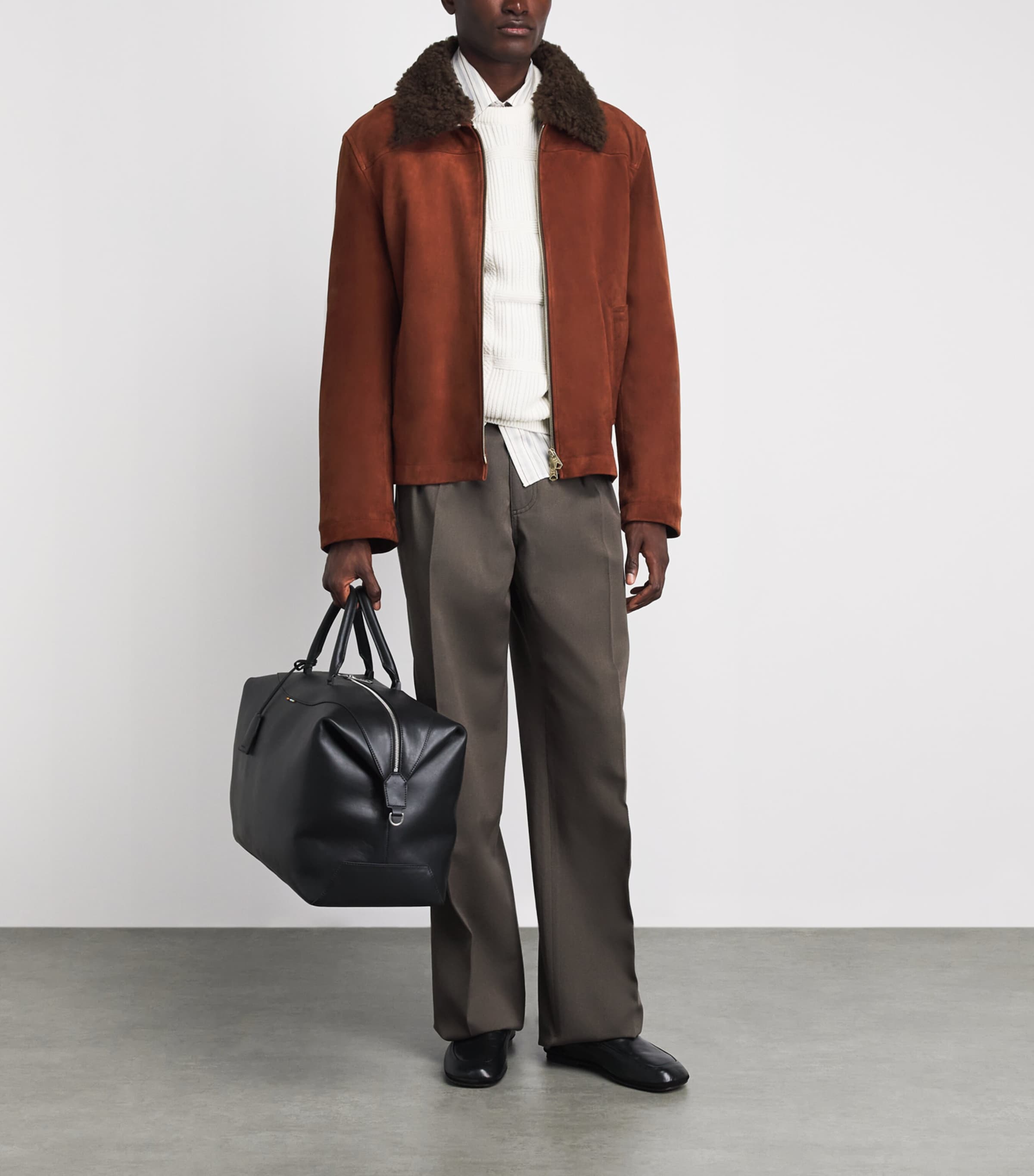 Paul Smith Mens Suede Shearling-Collar Flight Jacket Brown Image 2
