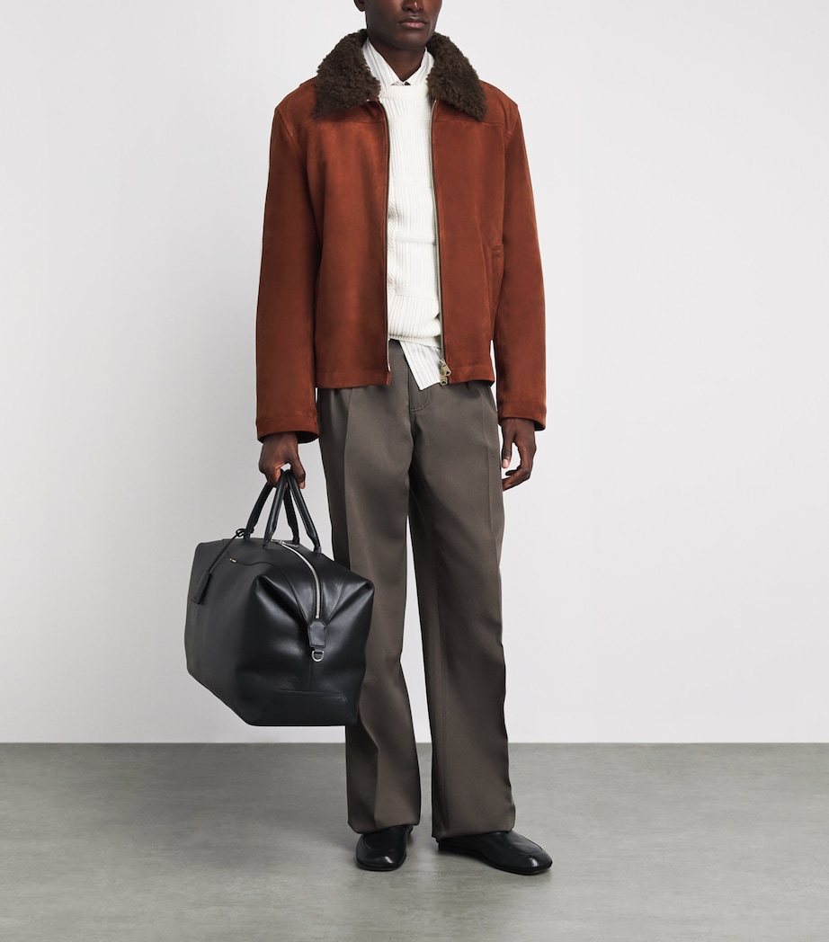 Paul Smith Mens Suede Shearling-Collar Flight Jacket Brown Image 2