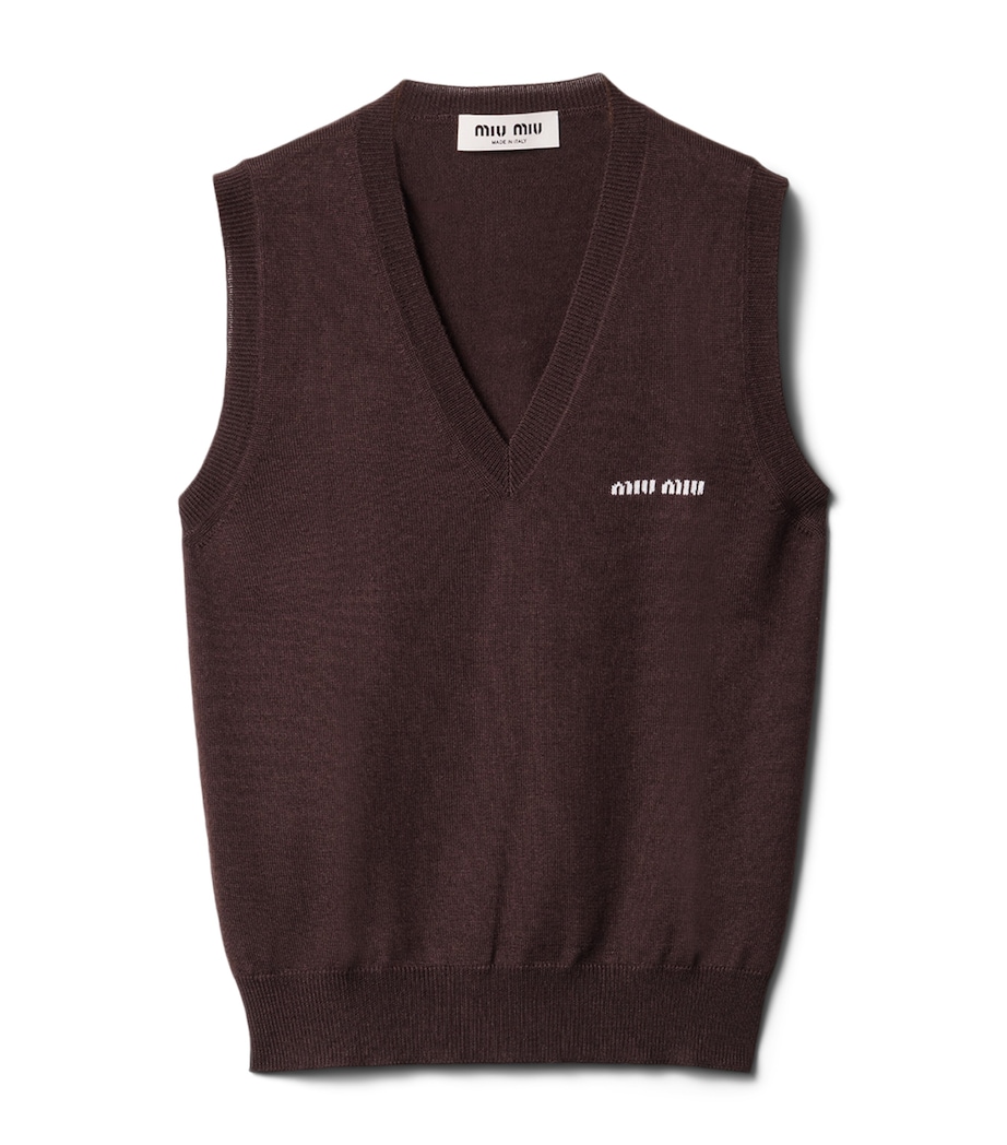 Miu Miu Womens Wool Logo Sweater Vest Image 1