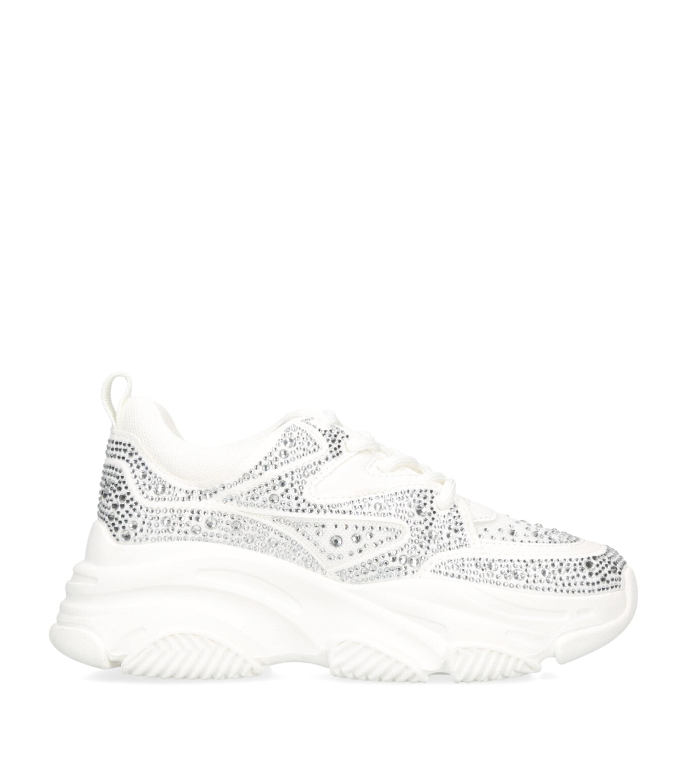 Steve Madden Girls White Kids Privy Embellished Fabric Trainers 7-9 Years