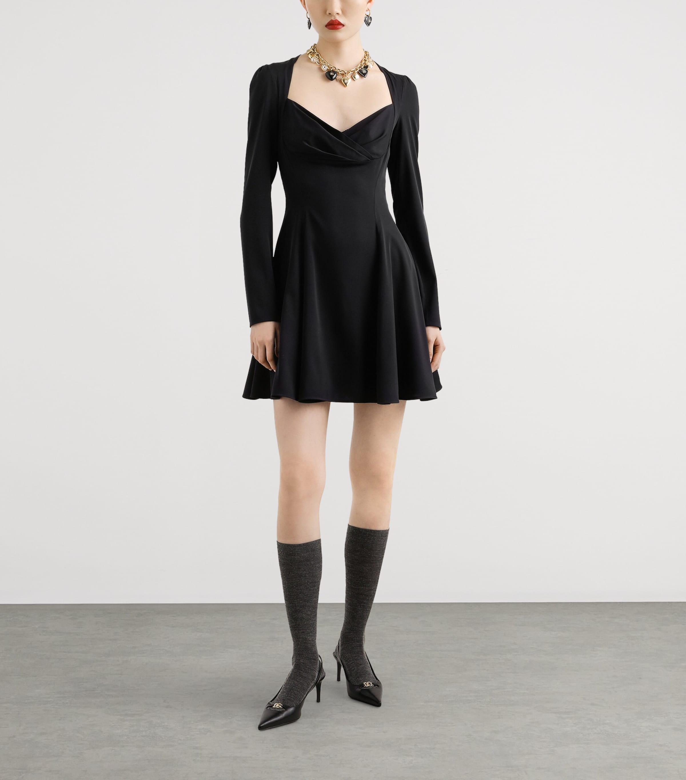 Silk-Blend V-Neck Mini Dress N0000-BLACK Image 2