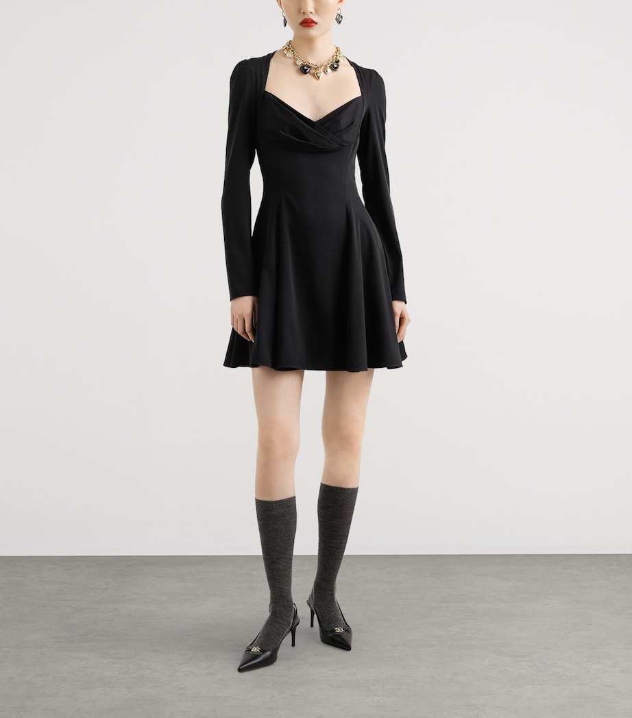 Silk-Blend V-Neck Mini Dress N0000-BLACK Image 2