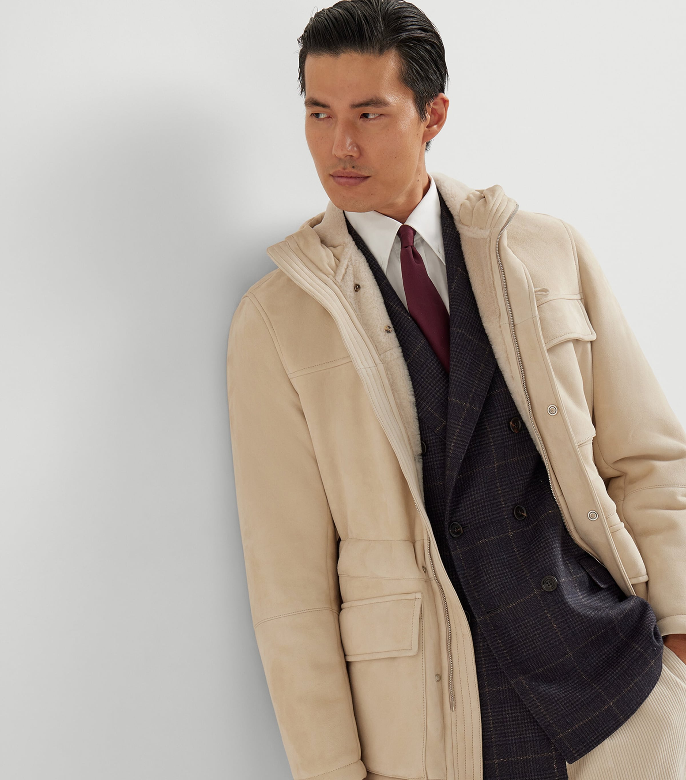 Suede-Shearling Hooded Jacket C7663 Image 2