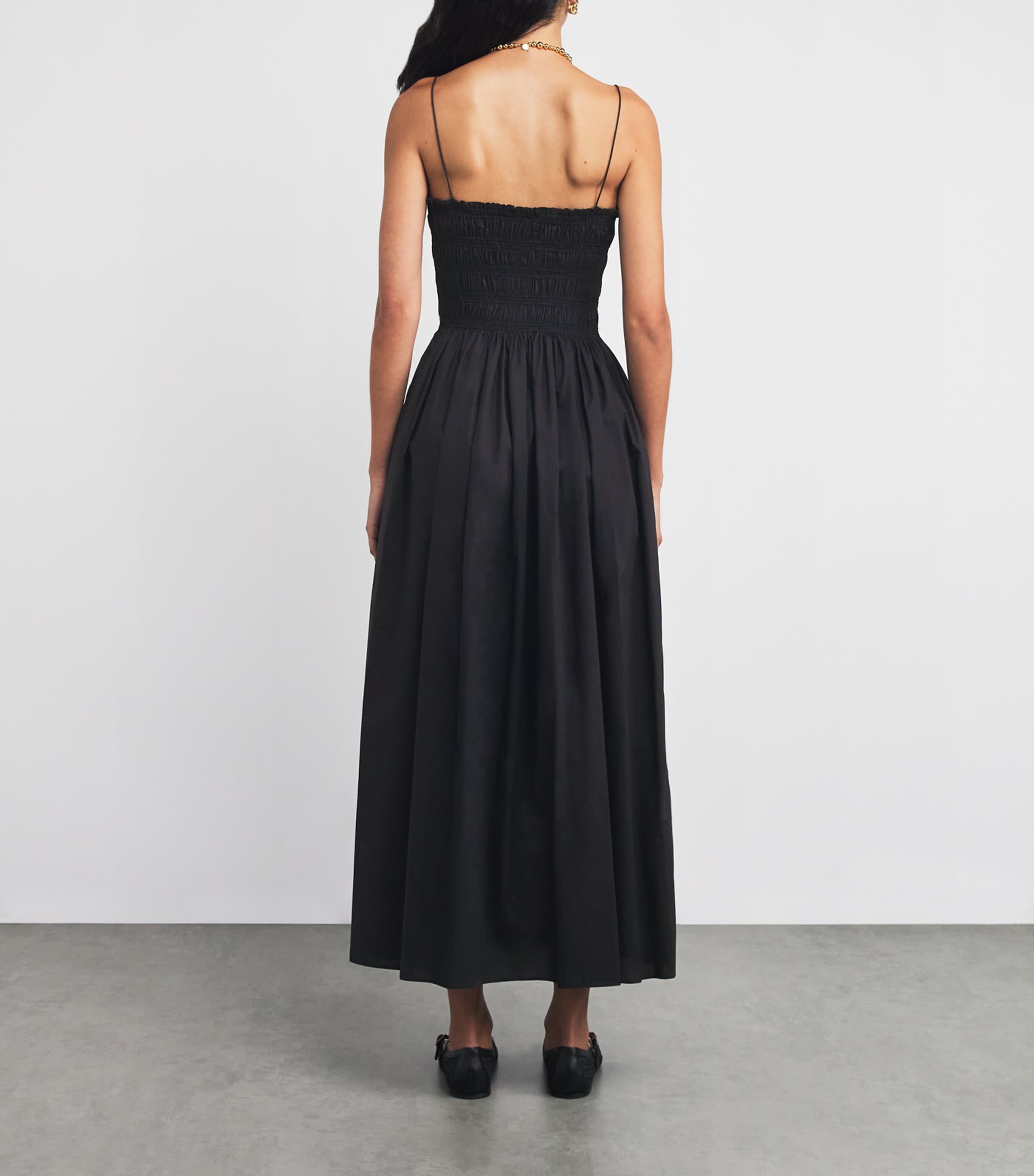 Matteau Womens Organic Cotton Shirred Maxi Dress Black Image 3