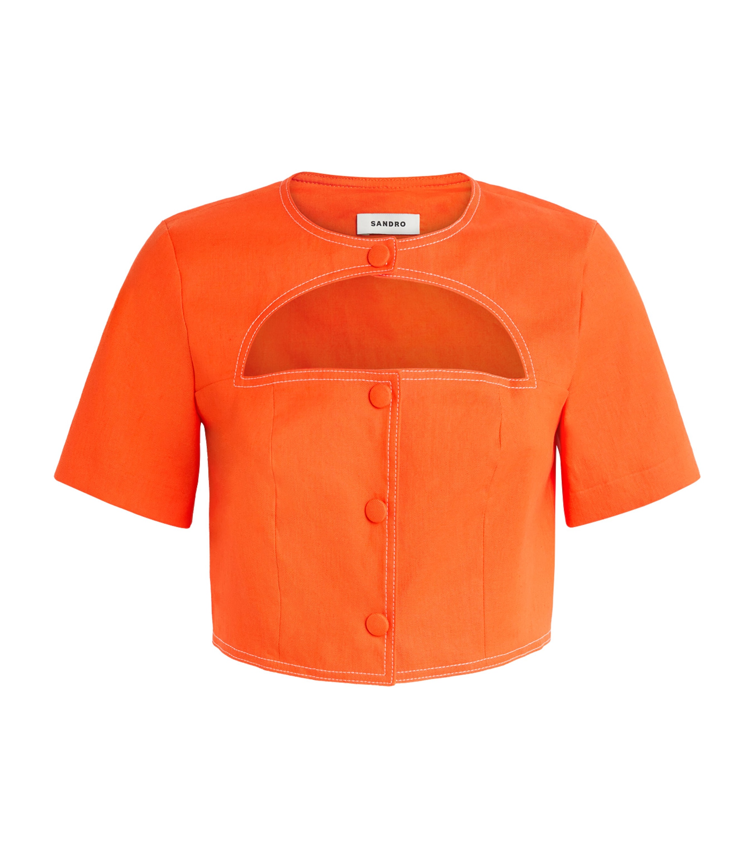 Sandro Linen-blend Tailored Cut-out Top In Yellow
