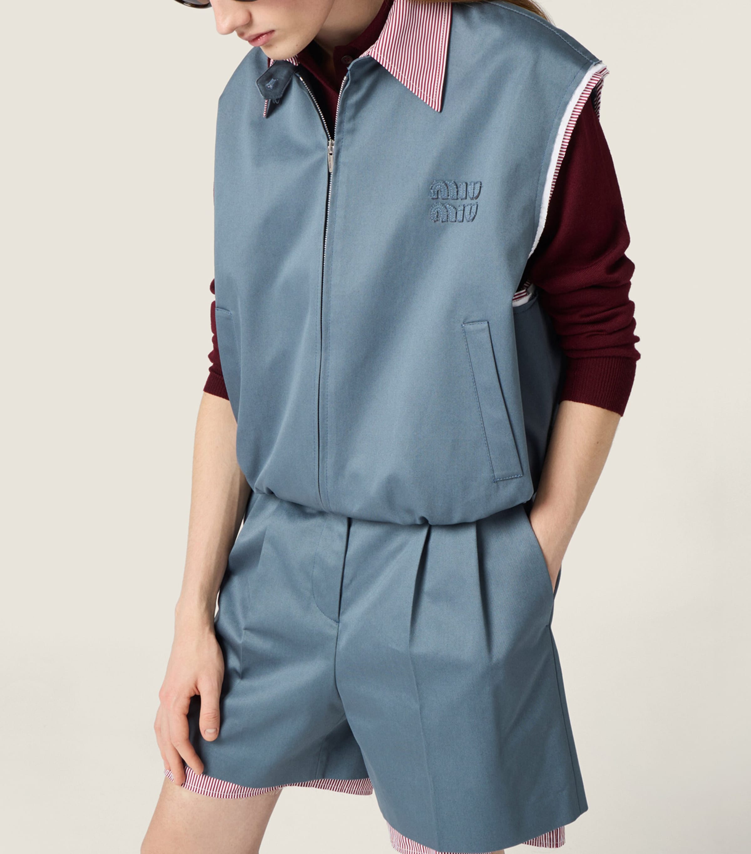 Miu Miu Womens Cotton Chino Vest Blue Image 5