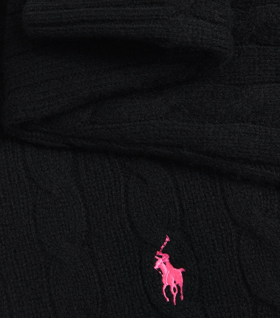 Polo Ralph Lauren Mens Wool-Cashmere Pink Pony Cable-Knit Sweater Polo Black Image 6