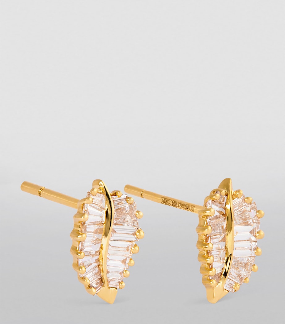Yellow Gold and Diamond Palm Leaf Stud Earrings YELLOW GOLD Image 2