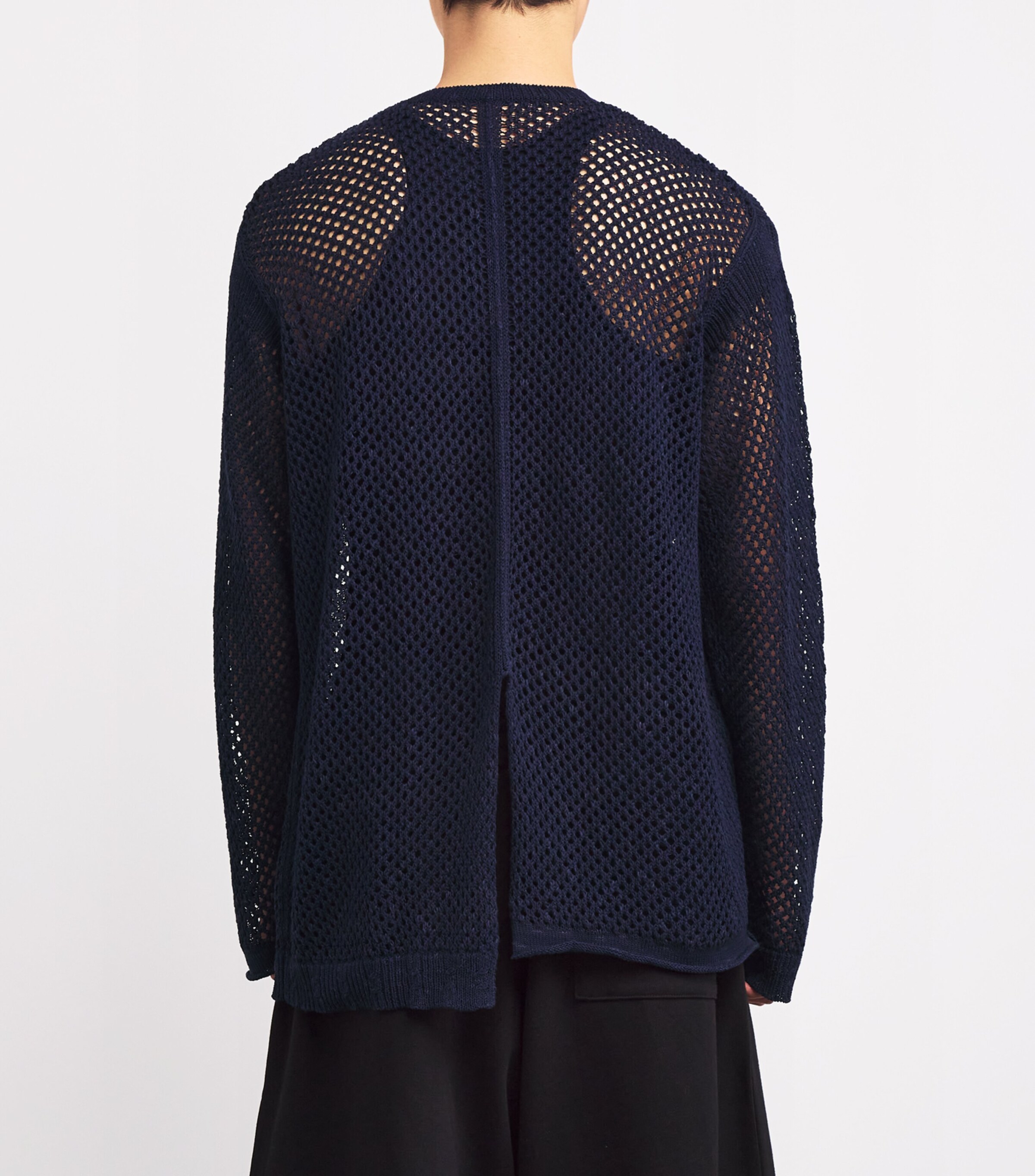 Yohji Yamamoto Mens Mesh Panel Pullover Shirt Navy Image 4
