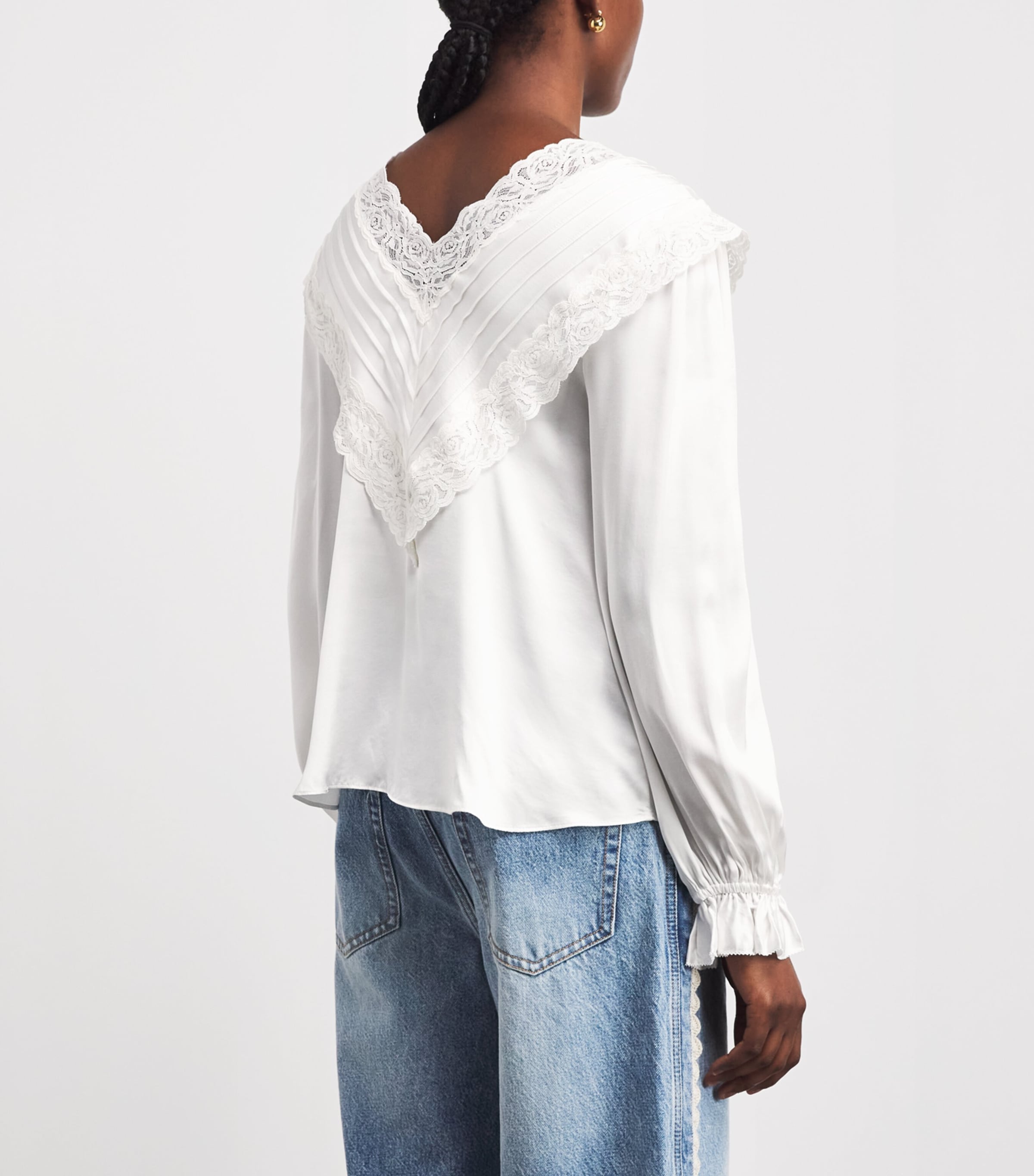 Self-Portrait Womens Satin Lace Blouse Cream Image 5