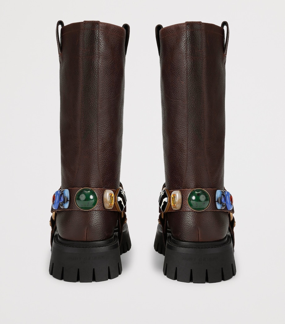 Kurt Geiger London Leather LouLou Harness Biker Boots 40 Brown Image 3