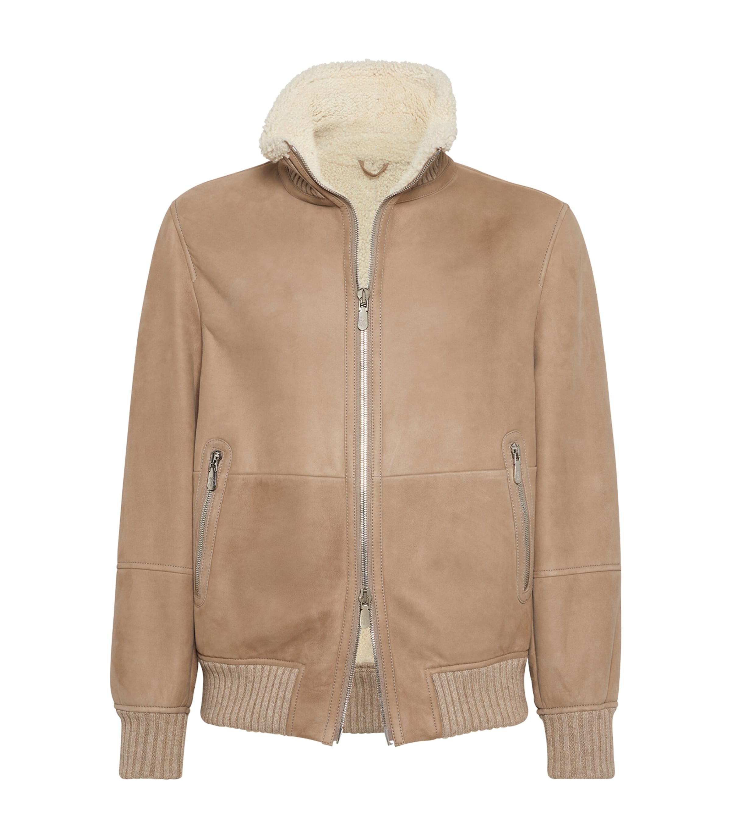 Brunello Cucinelli Suede Jacket With Shearling Collar In Brown